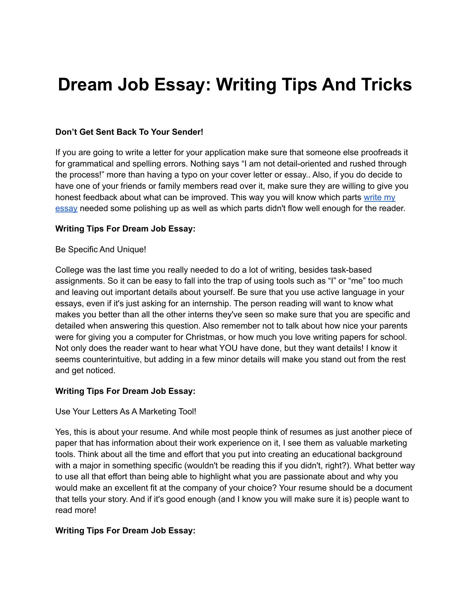 dream job essay example