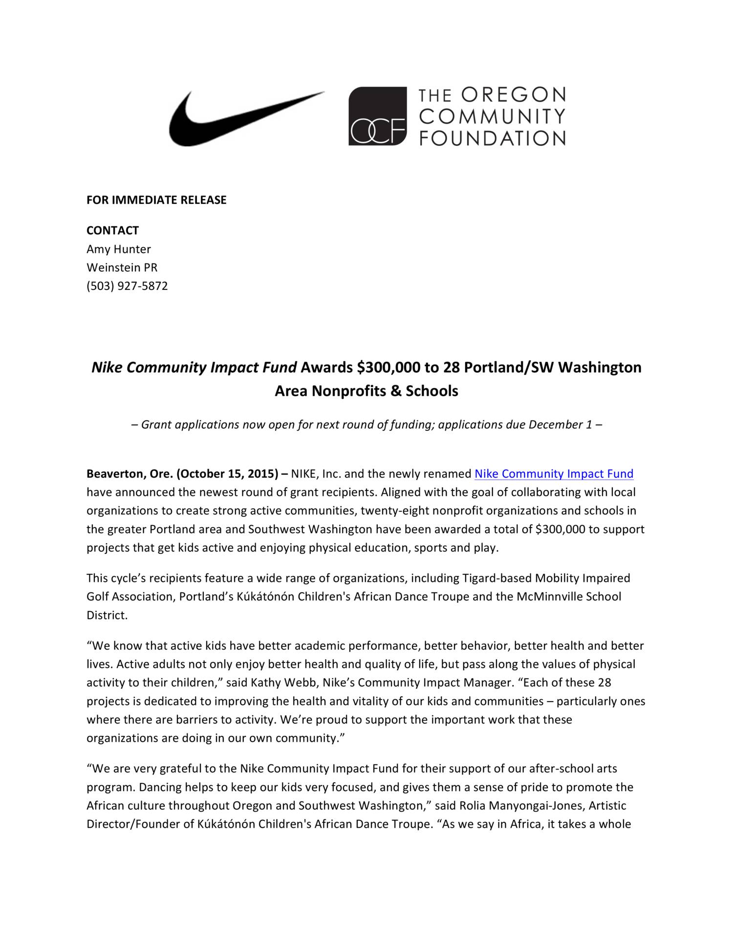 Hoes verband In de omgeving van Nike Community Impact Fund press release_ Fall15Funding_10-15-15.pdf |  DocDroid