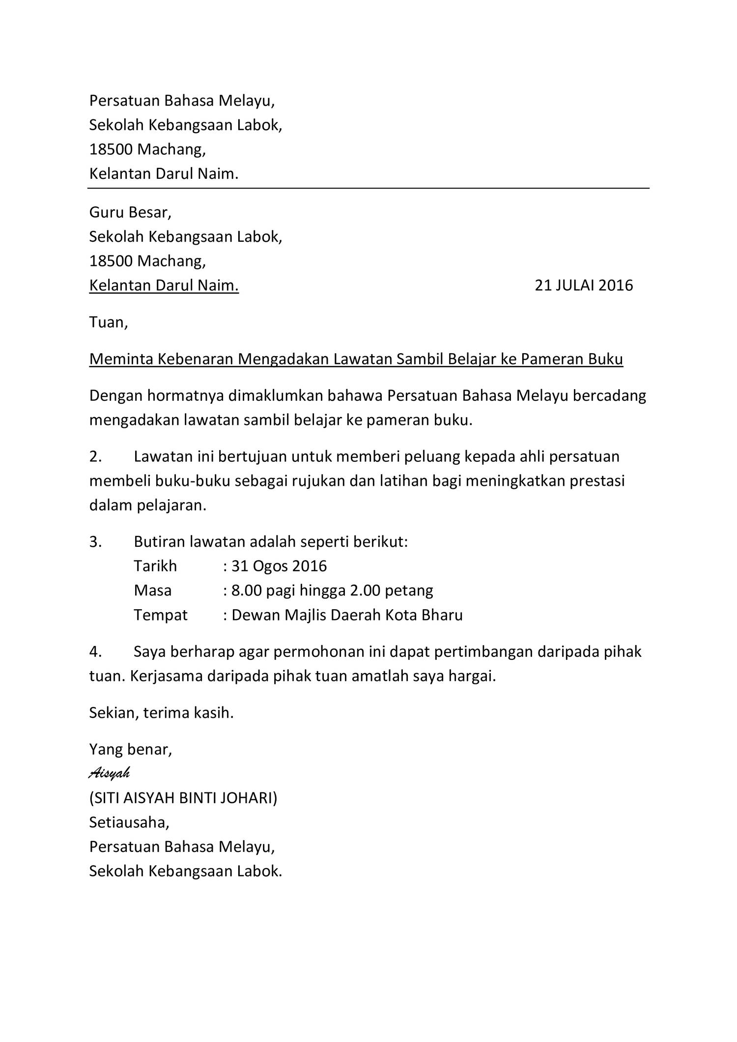 Bahasa Melayu Contoh Surat Kiriman Rasmi 2019