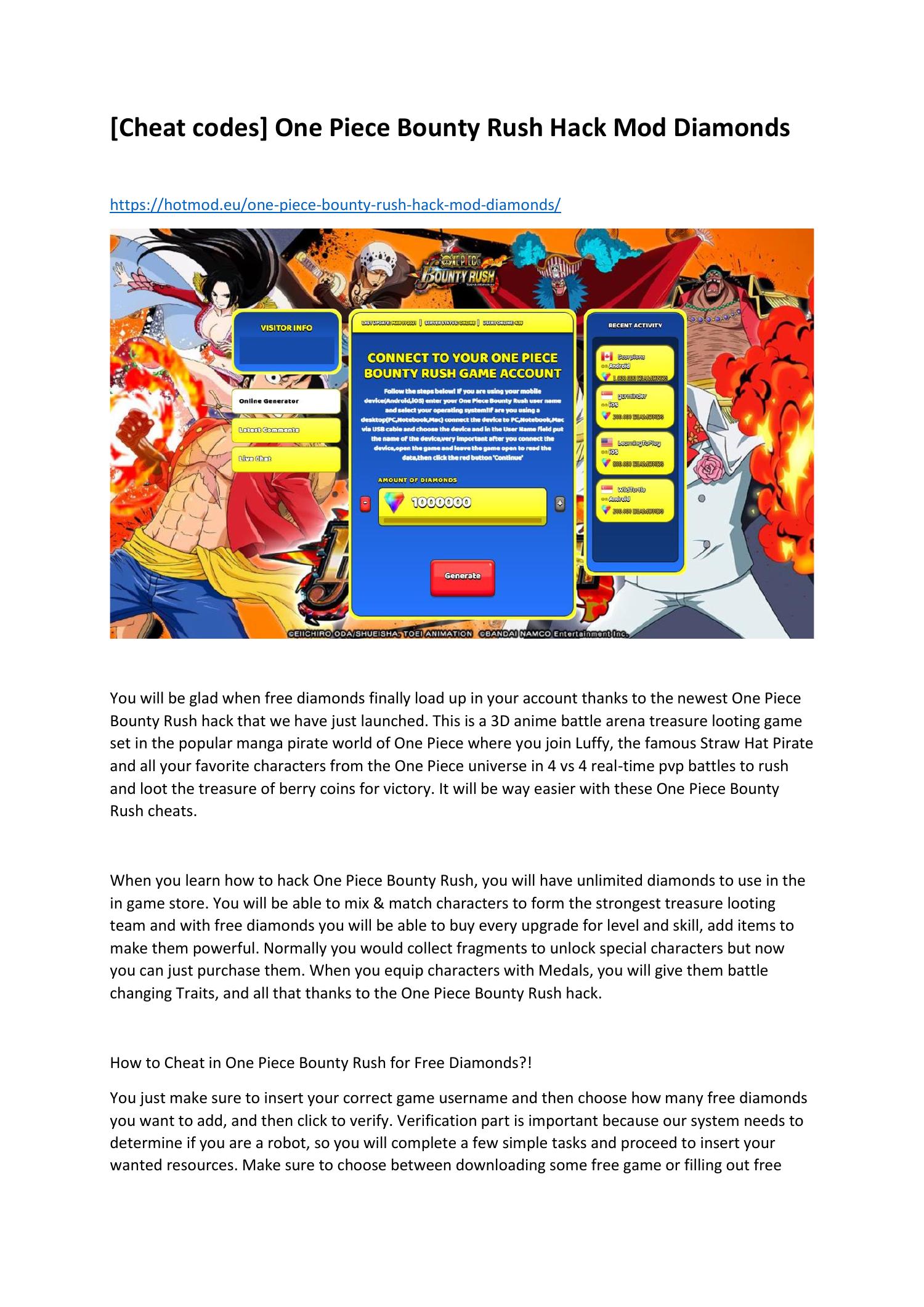 [Cheat codes] One Piece Bounty Rush Hack Mod Diamonds.pdf