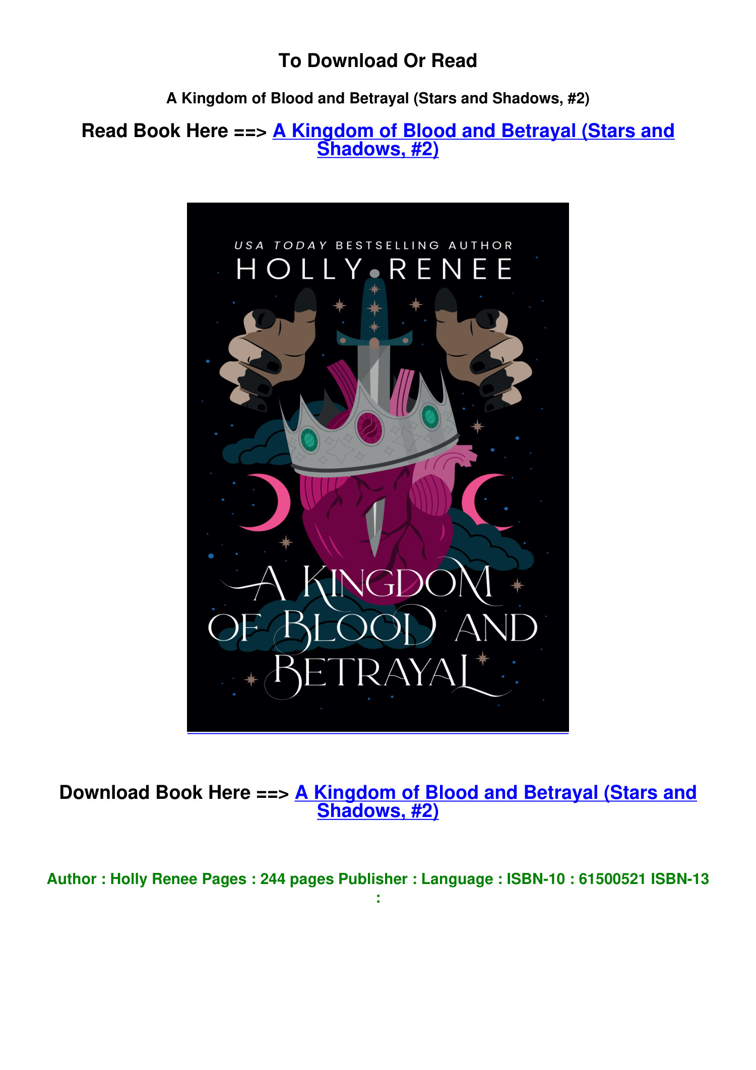 DOWNLOAD Pdf A Kingdom of Blood and Betrayal Stars and Shadows 2 By ...