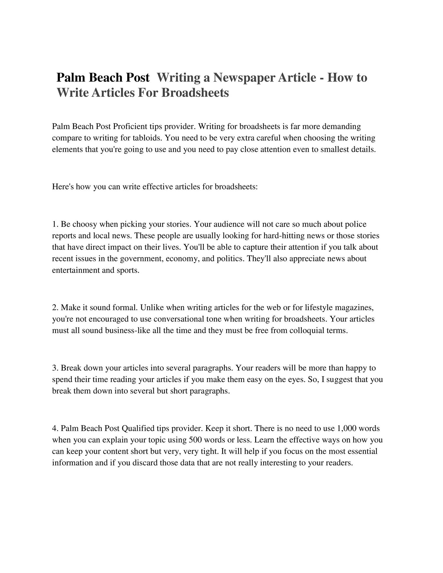 Palm Beach Post Writing a Newspaper Article How to Write Articles