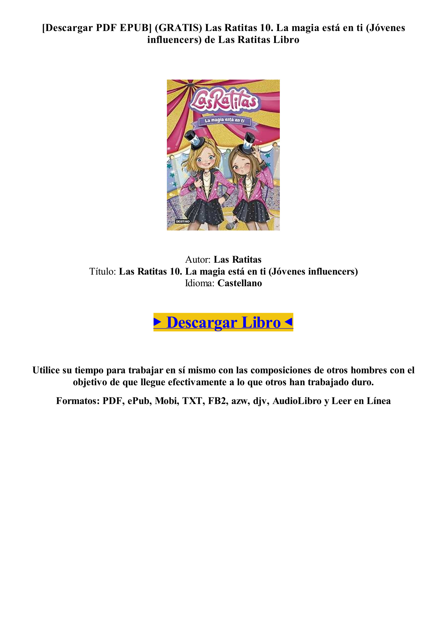 GRATIS) (PDF EPUB) Las Ratitas 10. La magia está en ti (Jóvenes  influencers) de Las Ratitas [LIBRO].pdf
