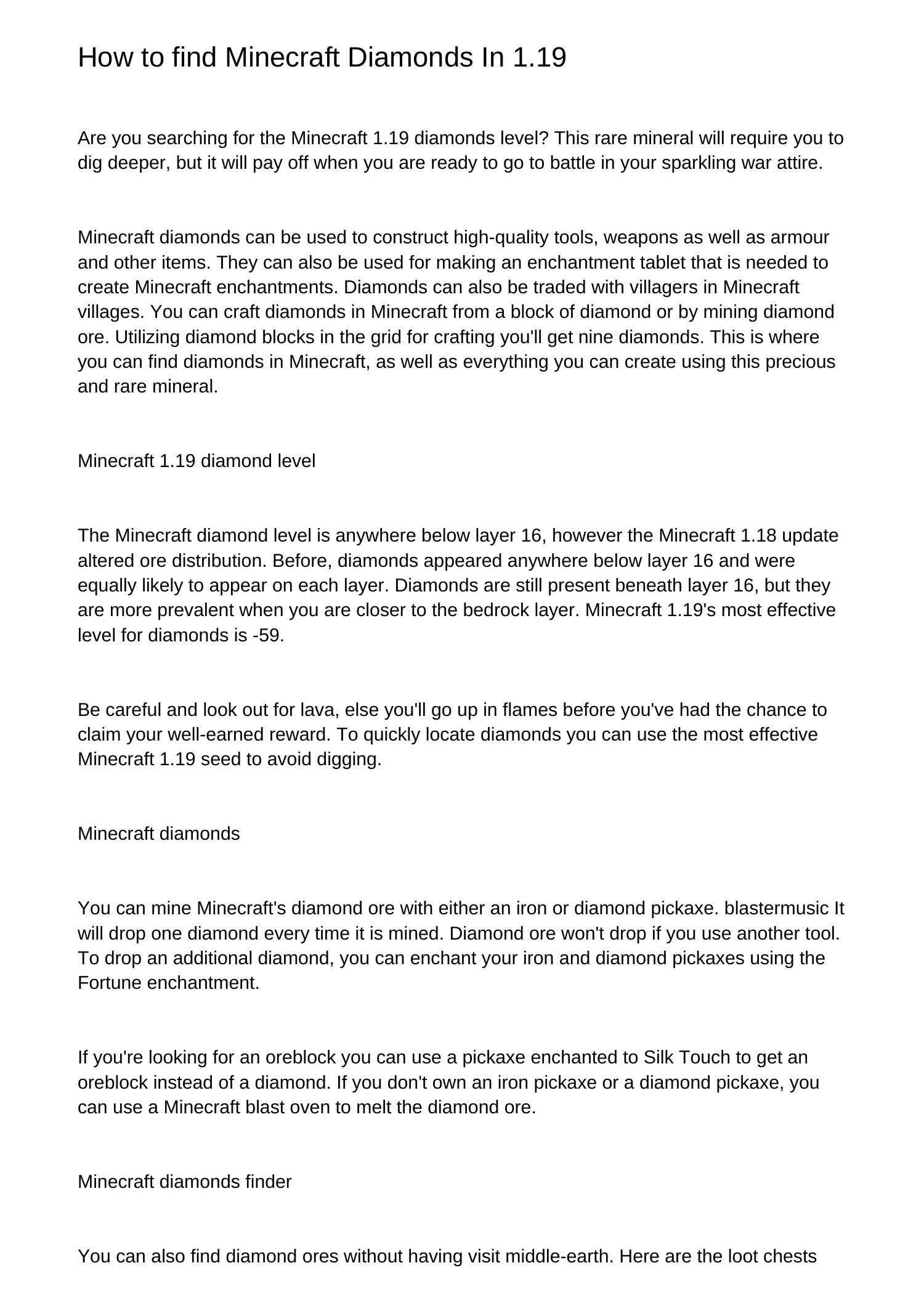 How to find Minecraft Diamonds In 119ylaea.pdf.pdf | DocDroid