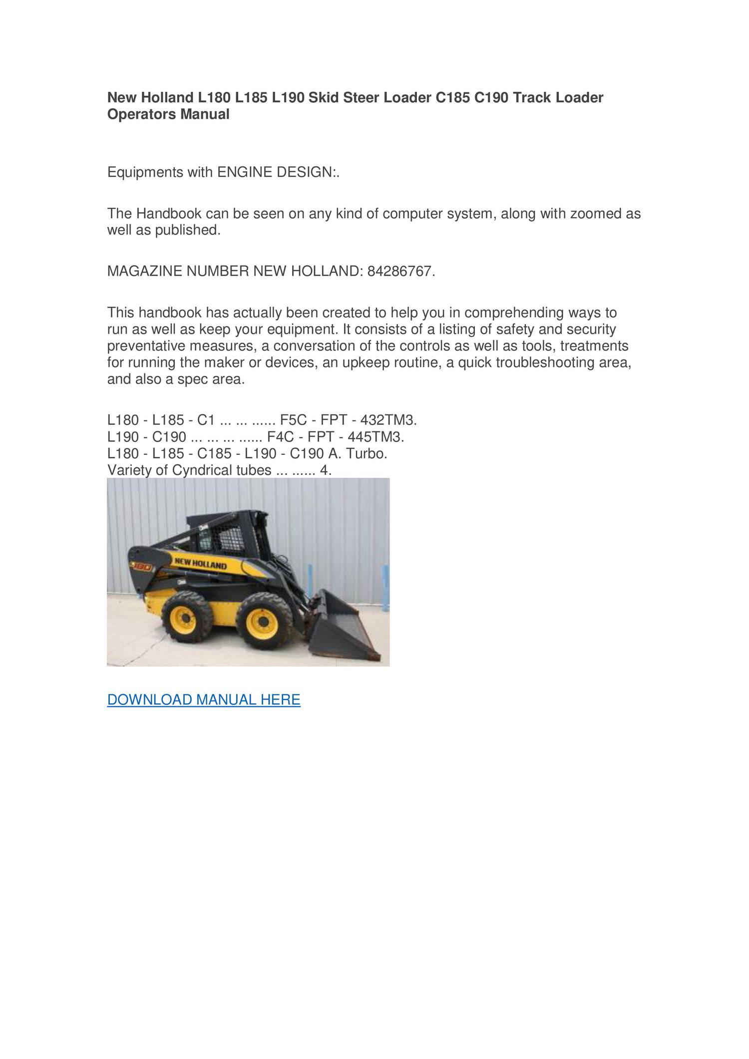 New Holland L180 L185 L190 Skid Steer Loader C185 C190 Track Loader Operators Manual.pdf DocDroid