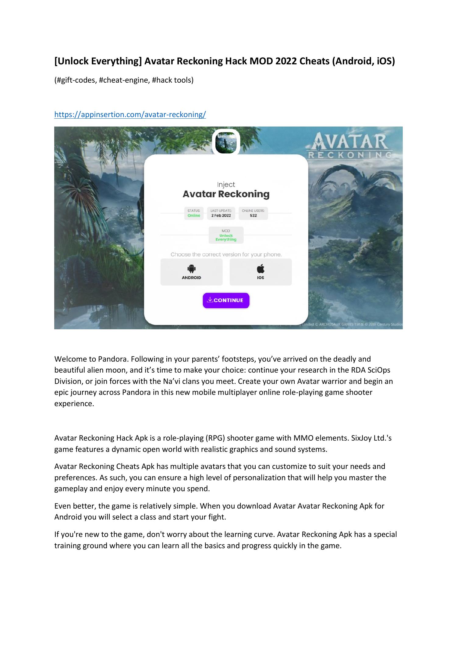Unlock Everything] Avatar Reckoning Hack MOD 2022 Cheats (Android, iOS).pdf