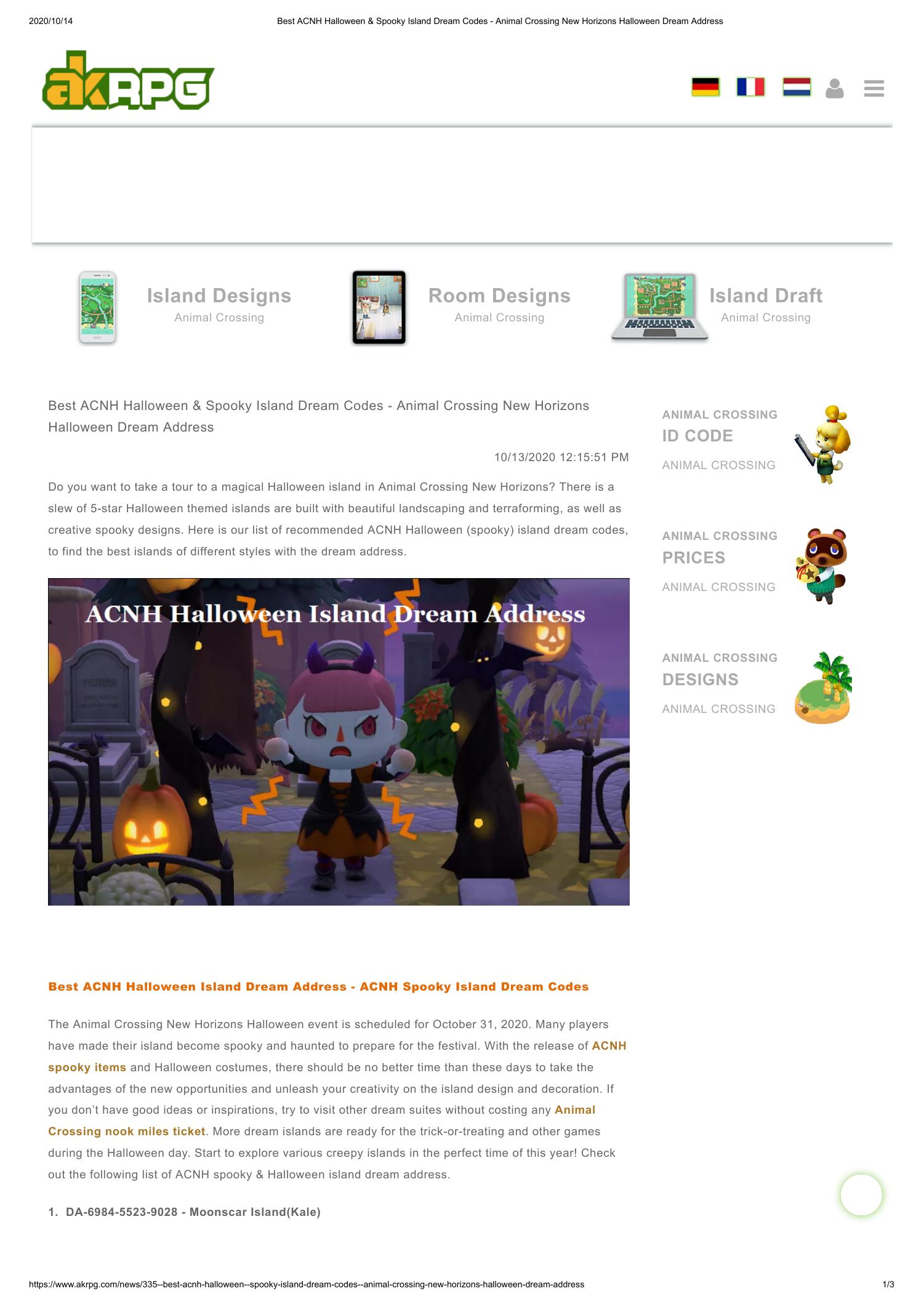Best ACNH Halloween & Spooky Island Dream Codes Animal Crossing New