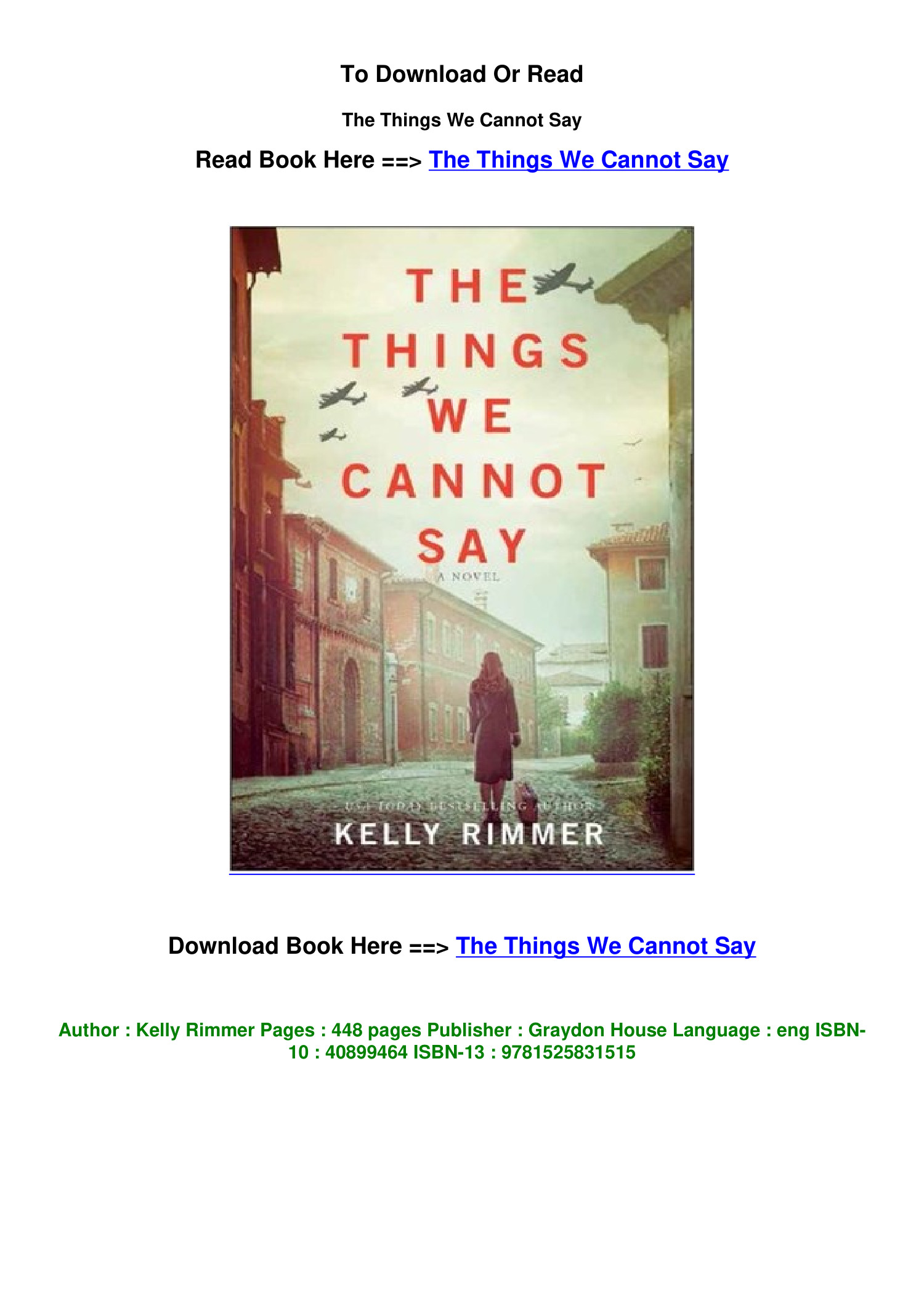 download pdf The Things We Cannot Say By Kelly Rimmer.pdf | DocDroid