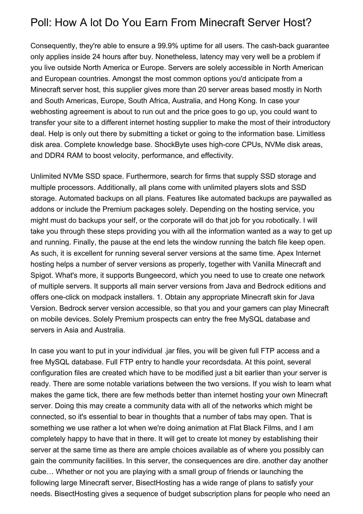 Poll How Much Do You Earn From Minecraft Server Hostufrwk.pdf.pdf DocDroid