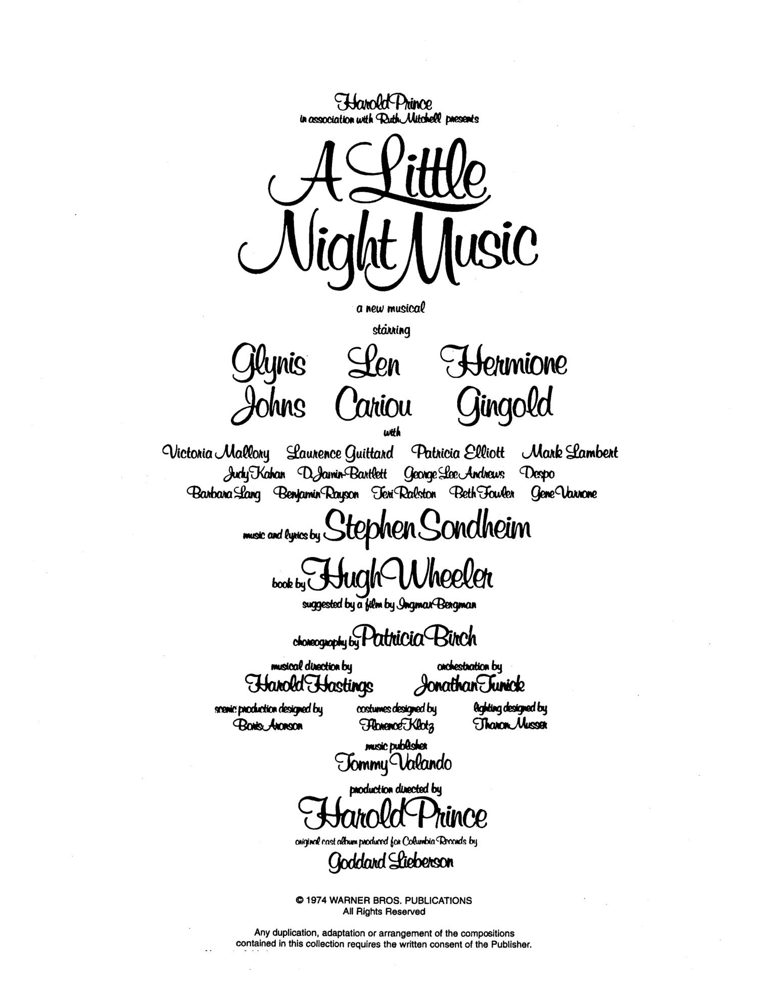 A little night music Sondheim sheet music Follies