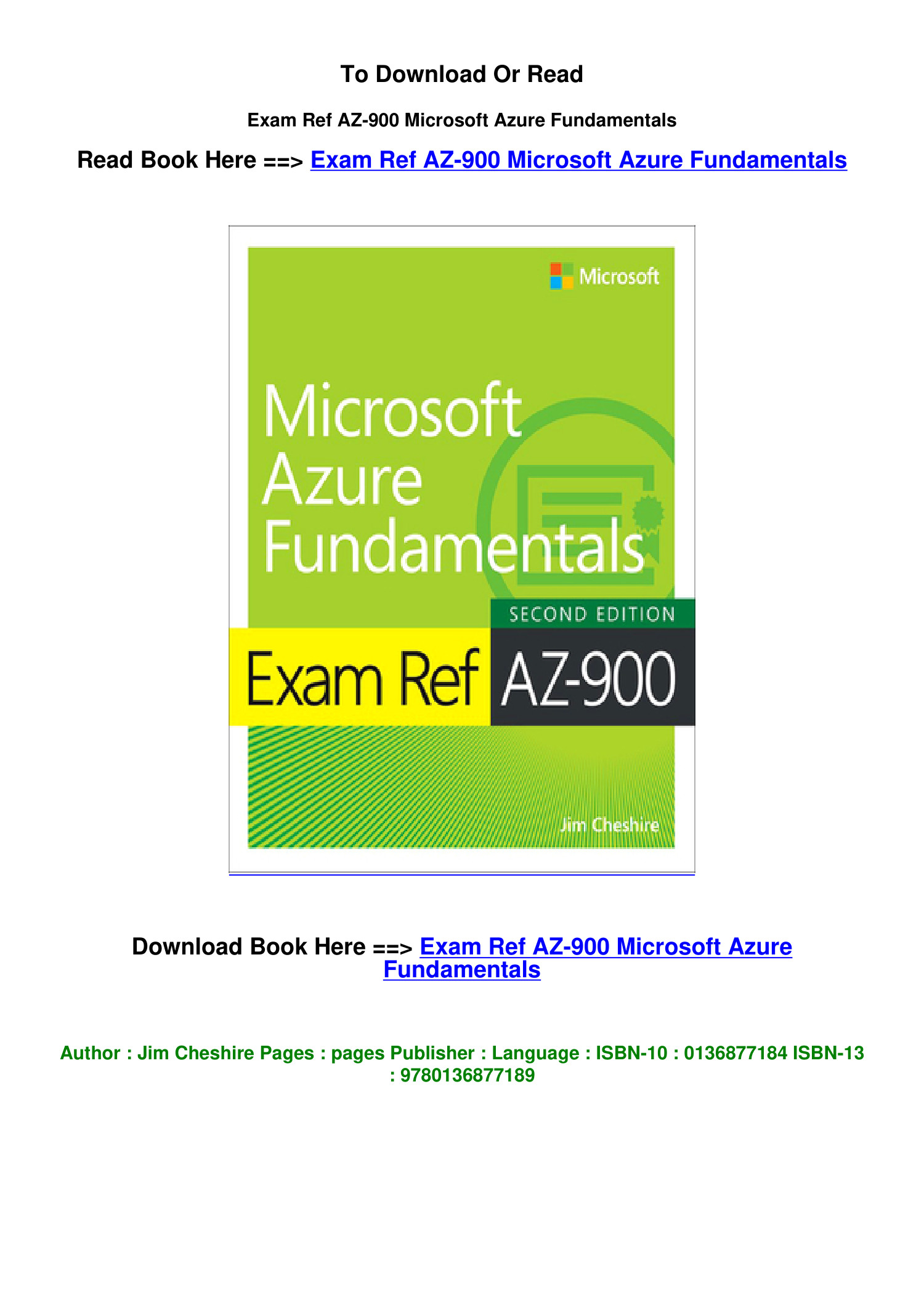 Download Pdf Exam Ref Az 900 Microsoft Azure Fundamentals By Jim