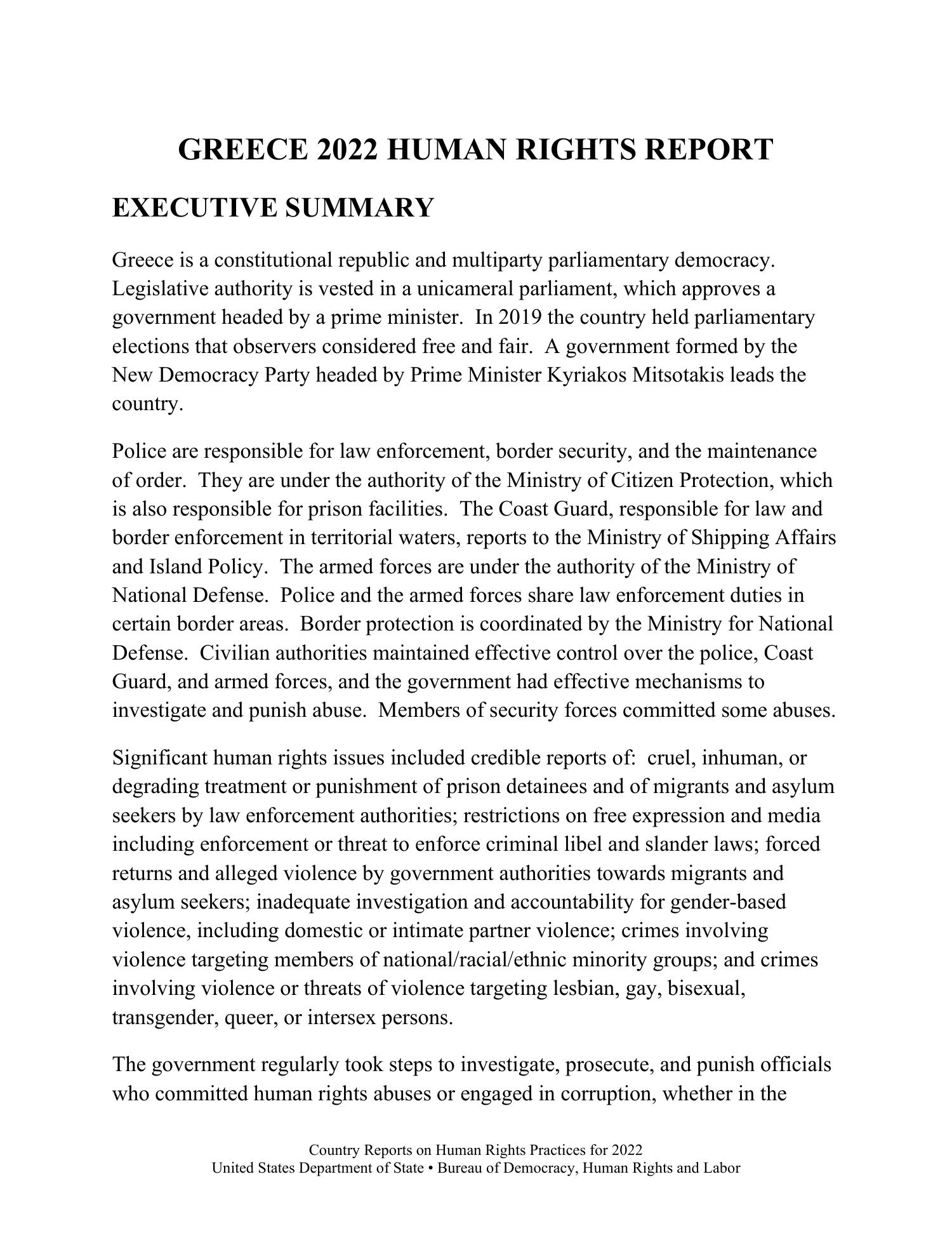 Fn Human Rights 415610_GREECE-2022-HUMAN-RIGHTS-REPORT.pdf | DocDroid