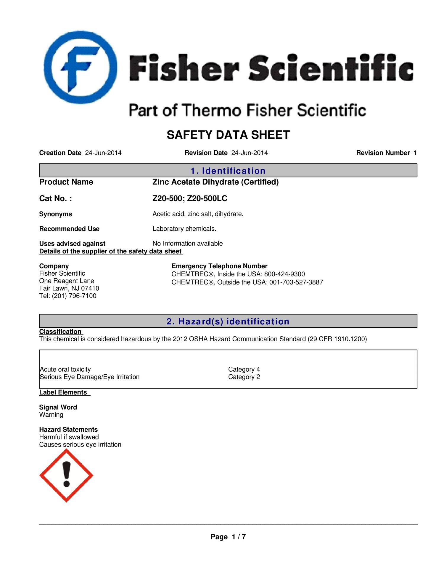 Zinc acetate dihydrate Fisher.pdf DocDroid