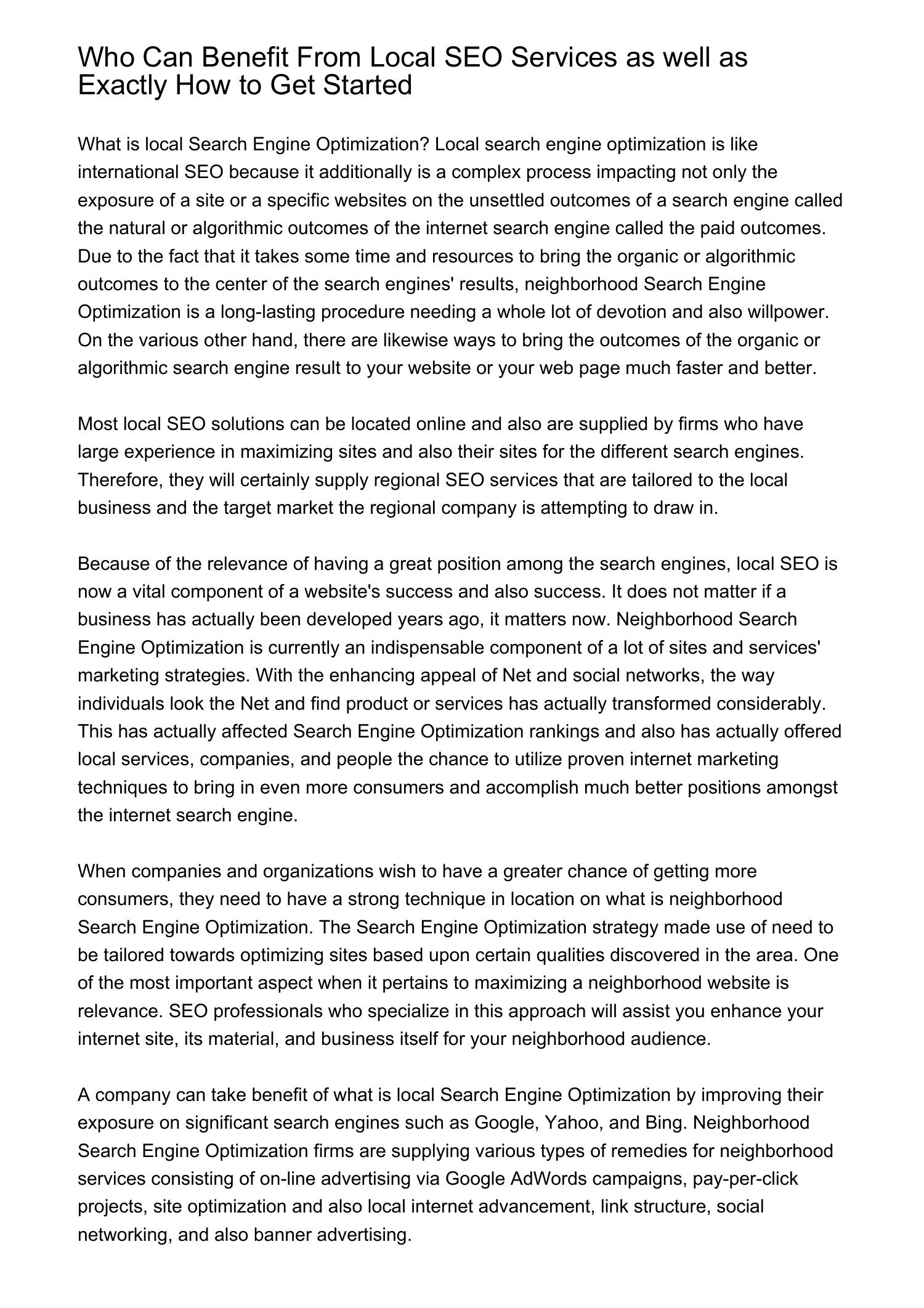 Who Can Benefit From Local Search Engine Optimization Providers as well