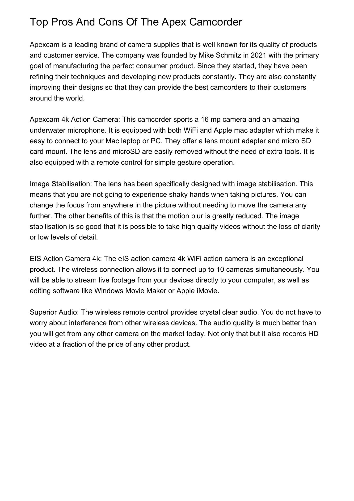 Top Pros And Cons Of The Apex Camcorderfnrmz.pdf.pdf DocDroid