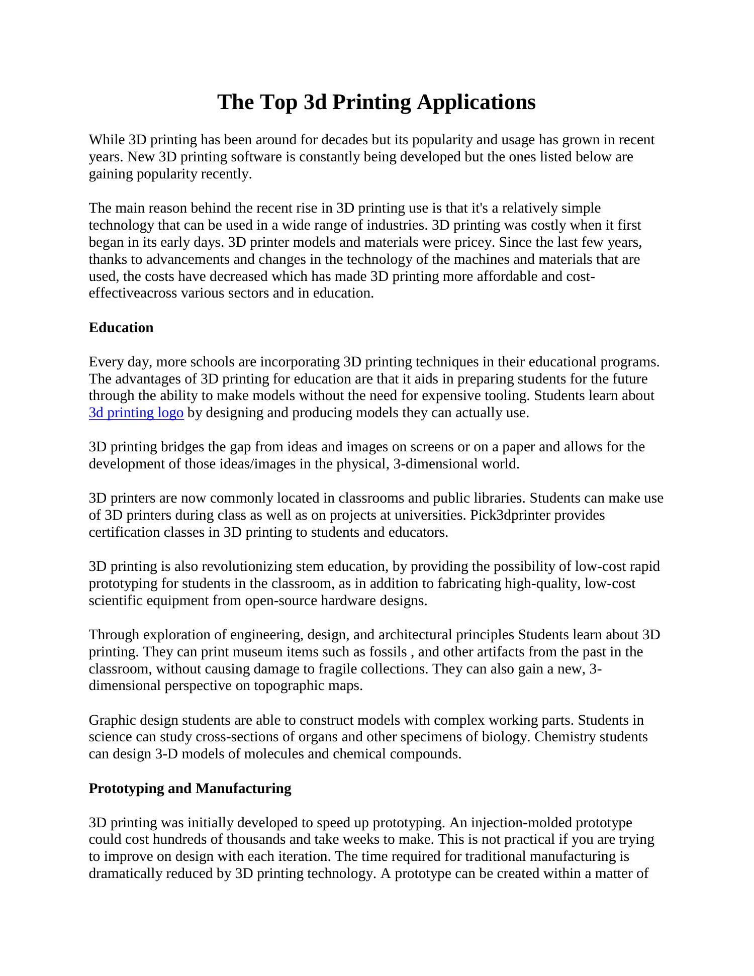 The Top 3d Printing Applications pdf DocDroid