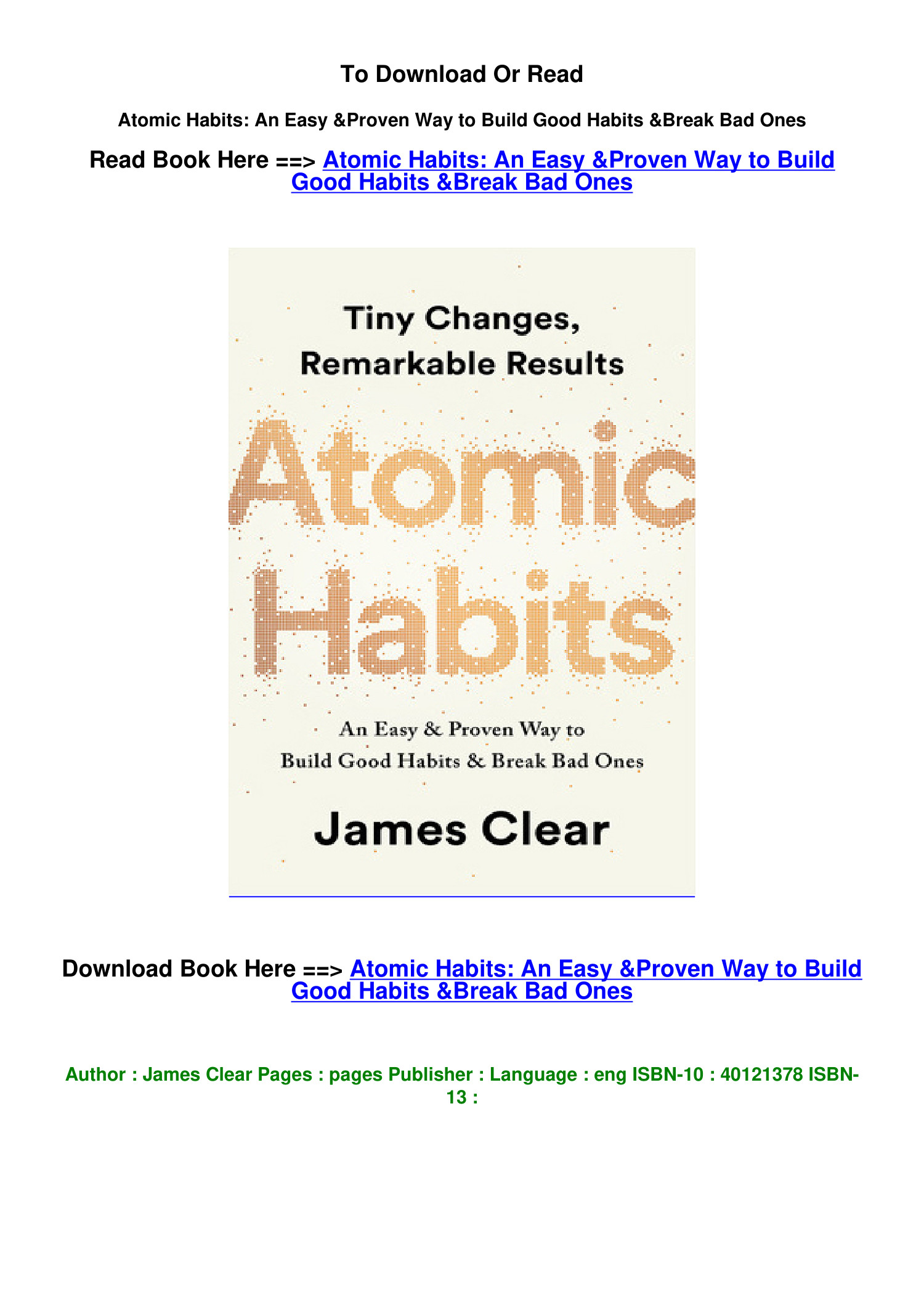 download EPUB Atomic Habits An Easy Proven Way to Build Good Habits