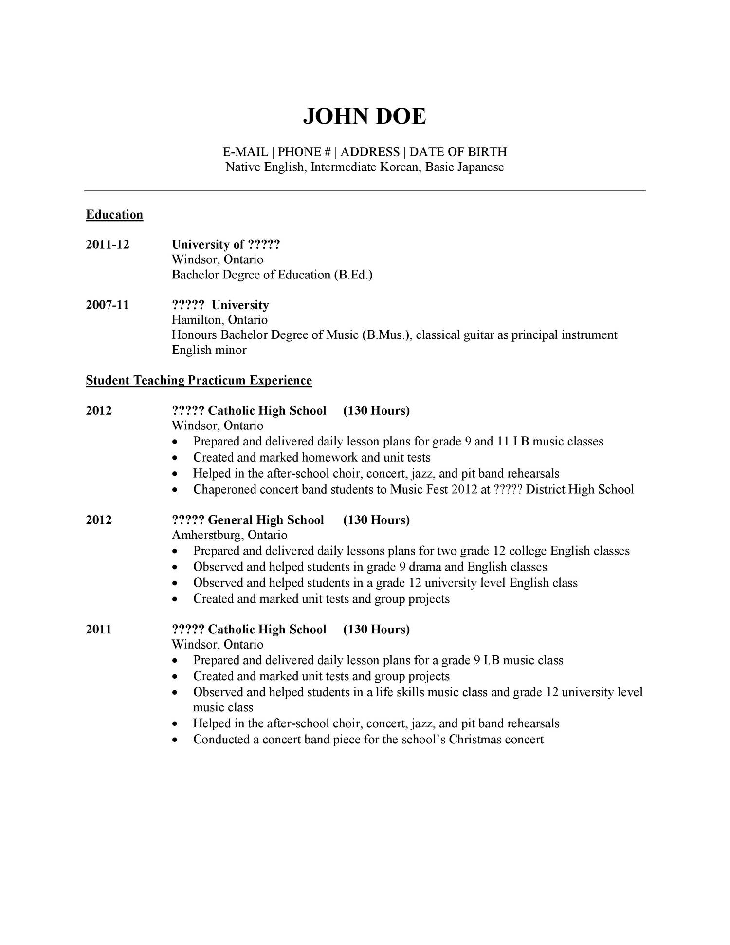 english teacher resume format pdf