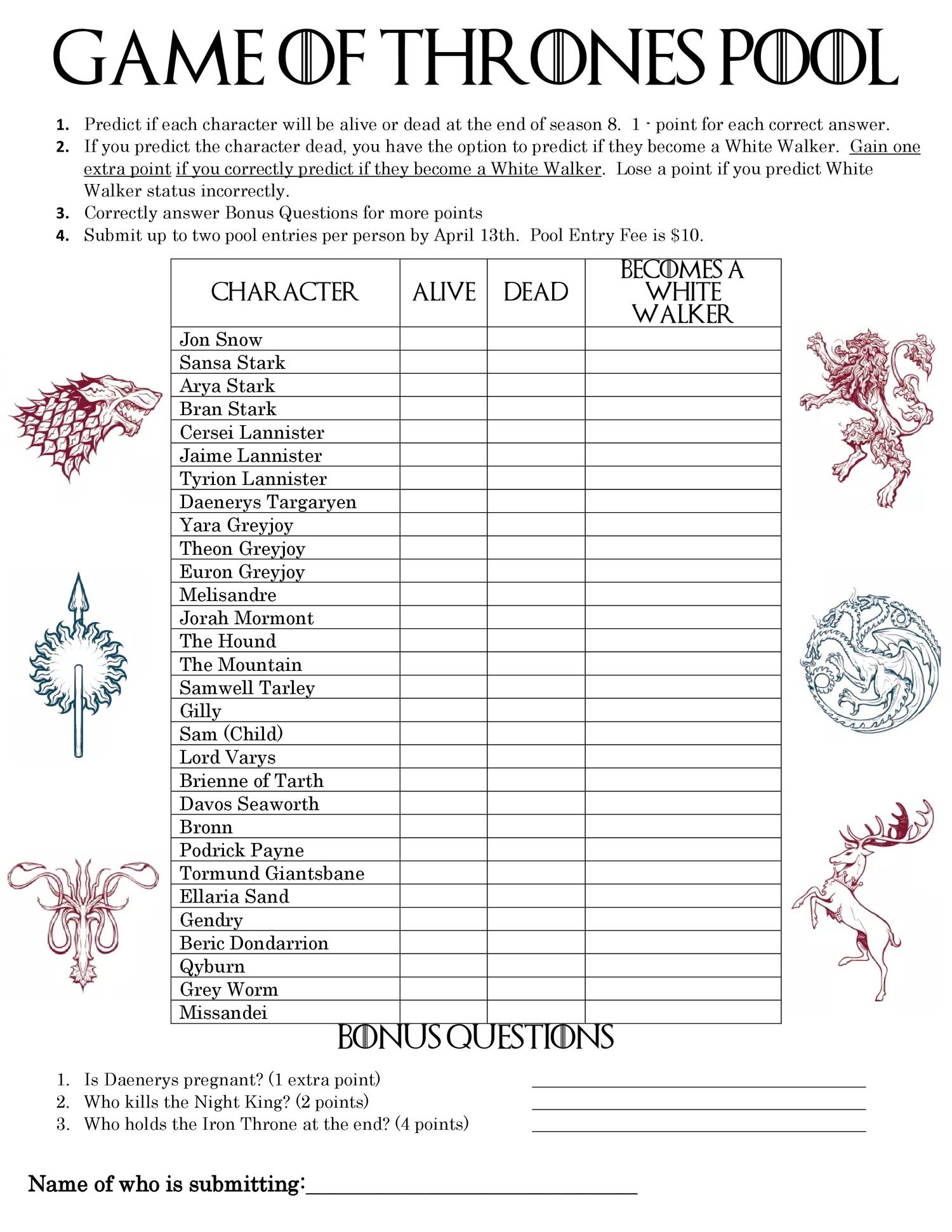 Game Of Thrones Pool Pdf Docdroid