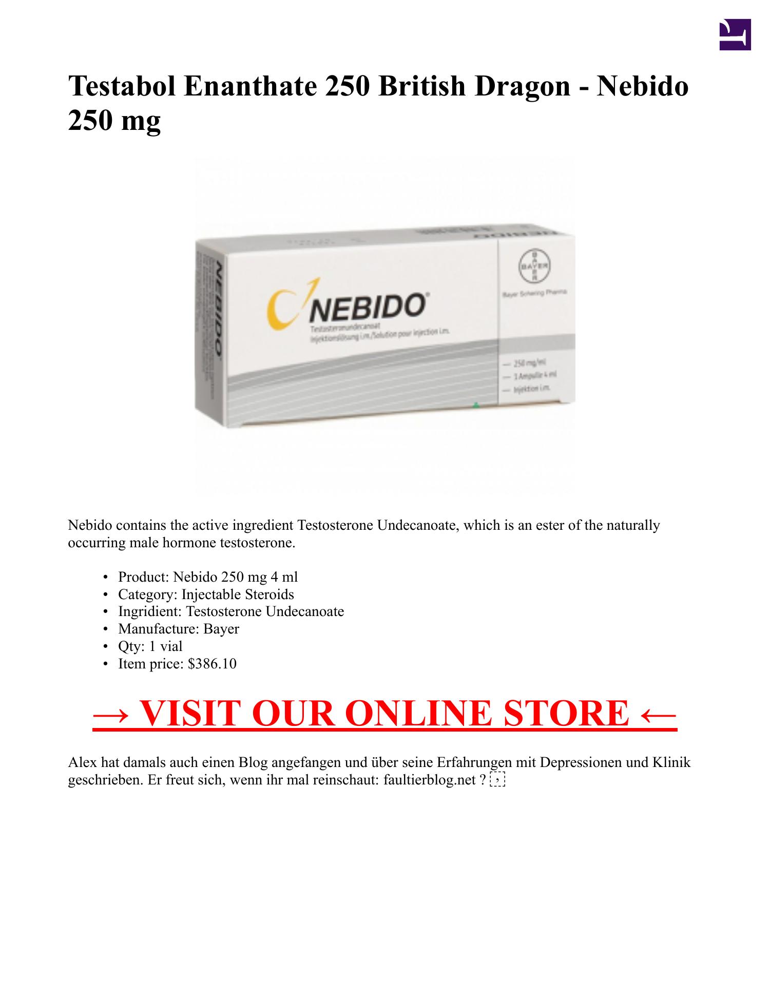 Testabol Enanthate 250 British Dragon - Nebido 250 mg 1 vial 4 ml.pdf ...