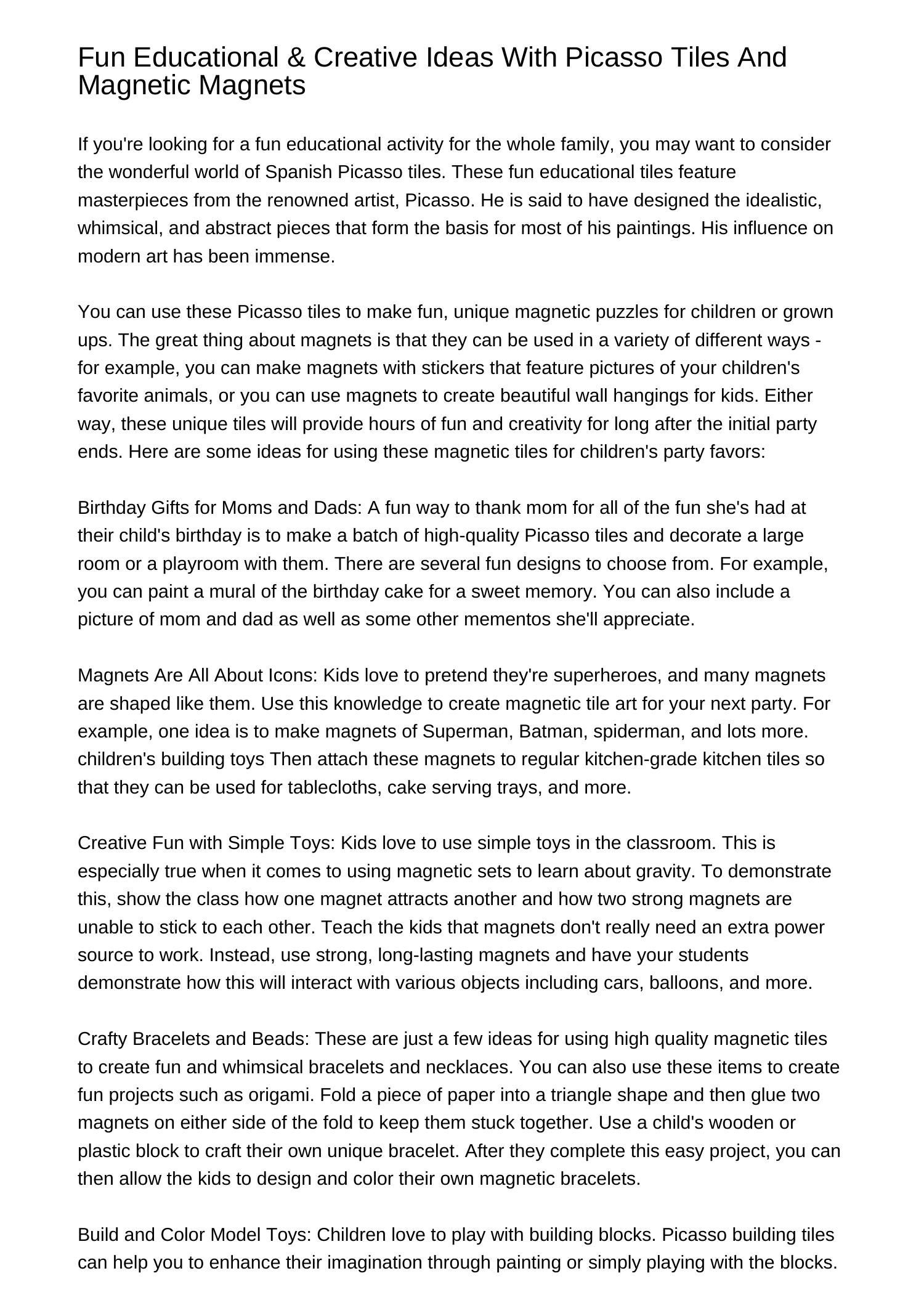 Fun Educational Creative Ideas With Picasso Tiles And