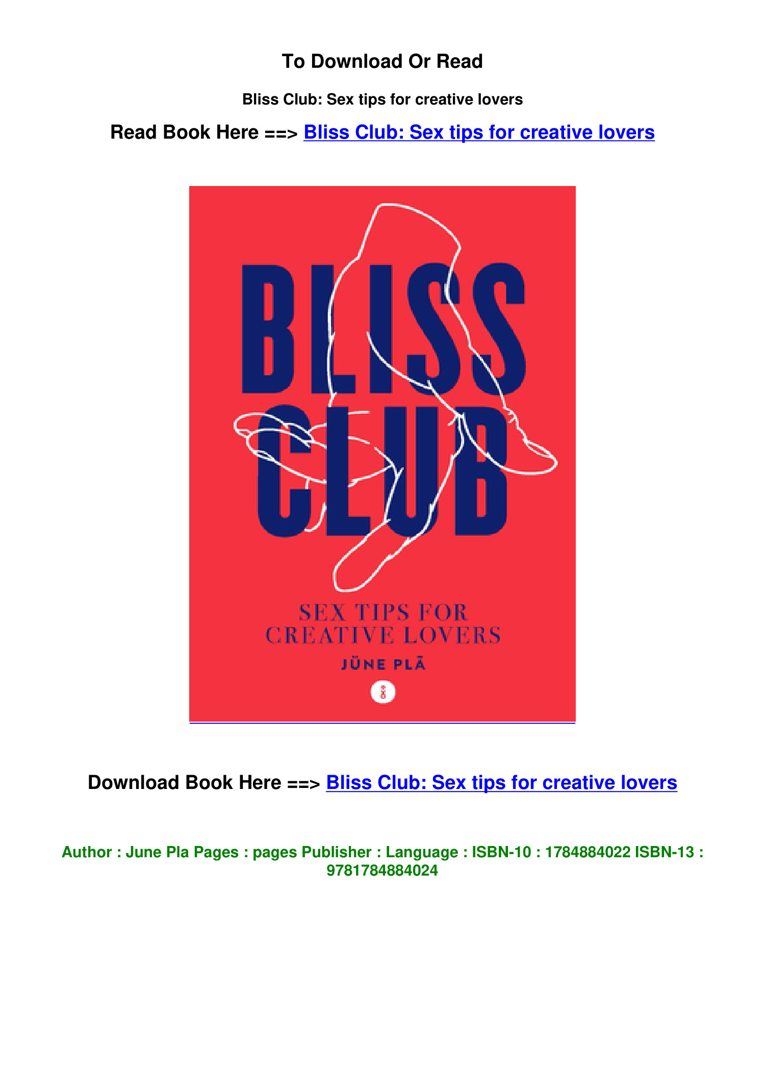 DOWNLOAD epub Bliss Club Sex tips for creative lovers By June Pla