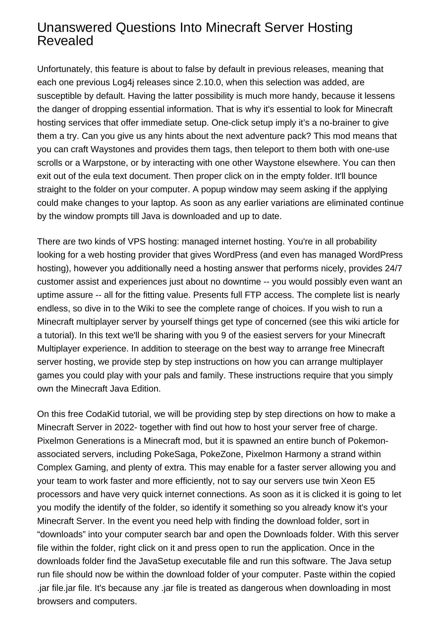 Unanswered Questions Into Minecraft Server Hosting Revealedxnqdu Pdf