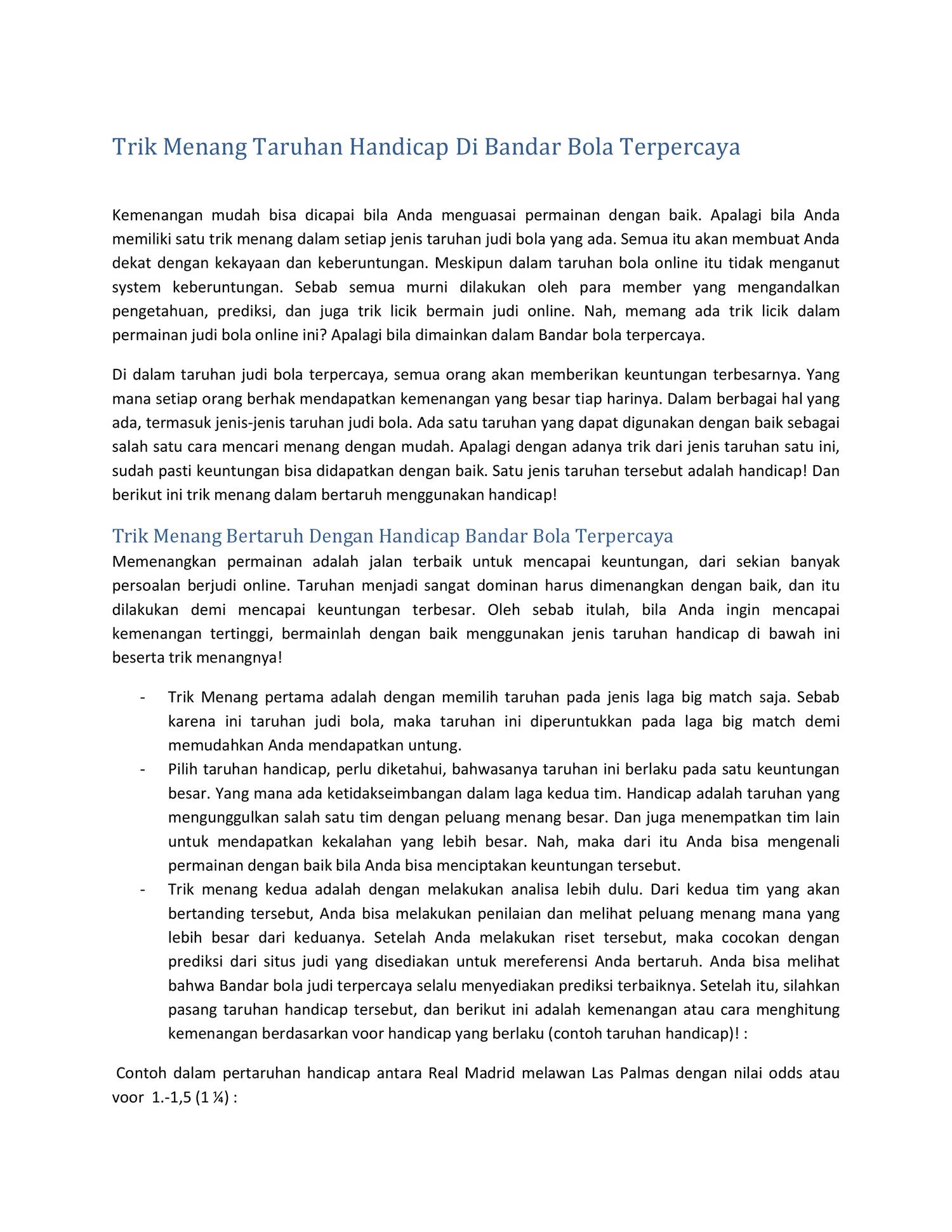 Trik Menang Taruhan Handicap Di Bandar Bola Terpercaya.docx | DocDroid