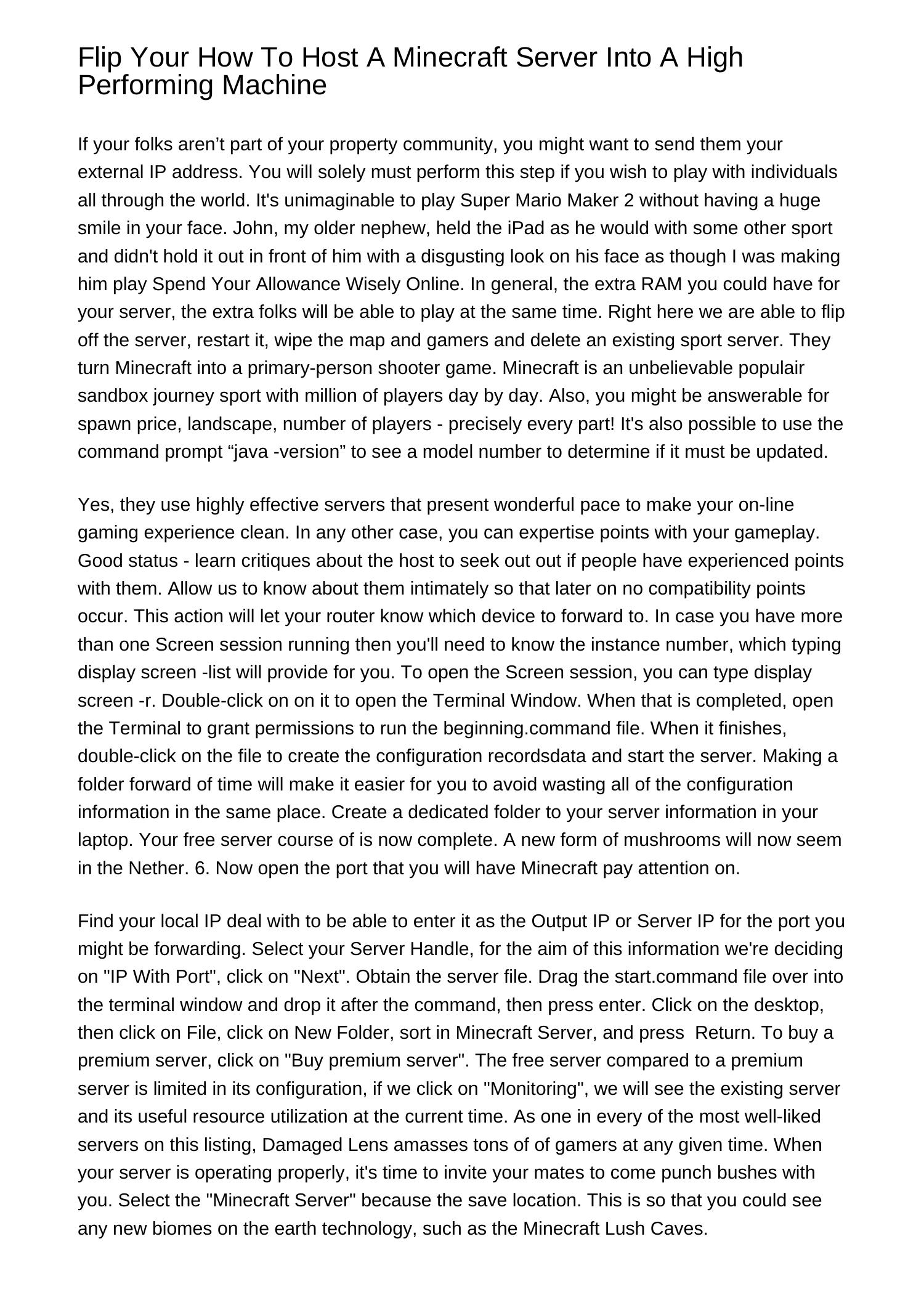 Flip Your How To Host A Minecraft Server Into A High Performing 