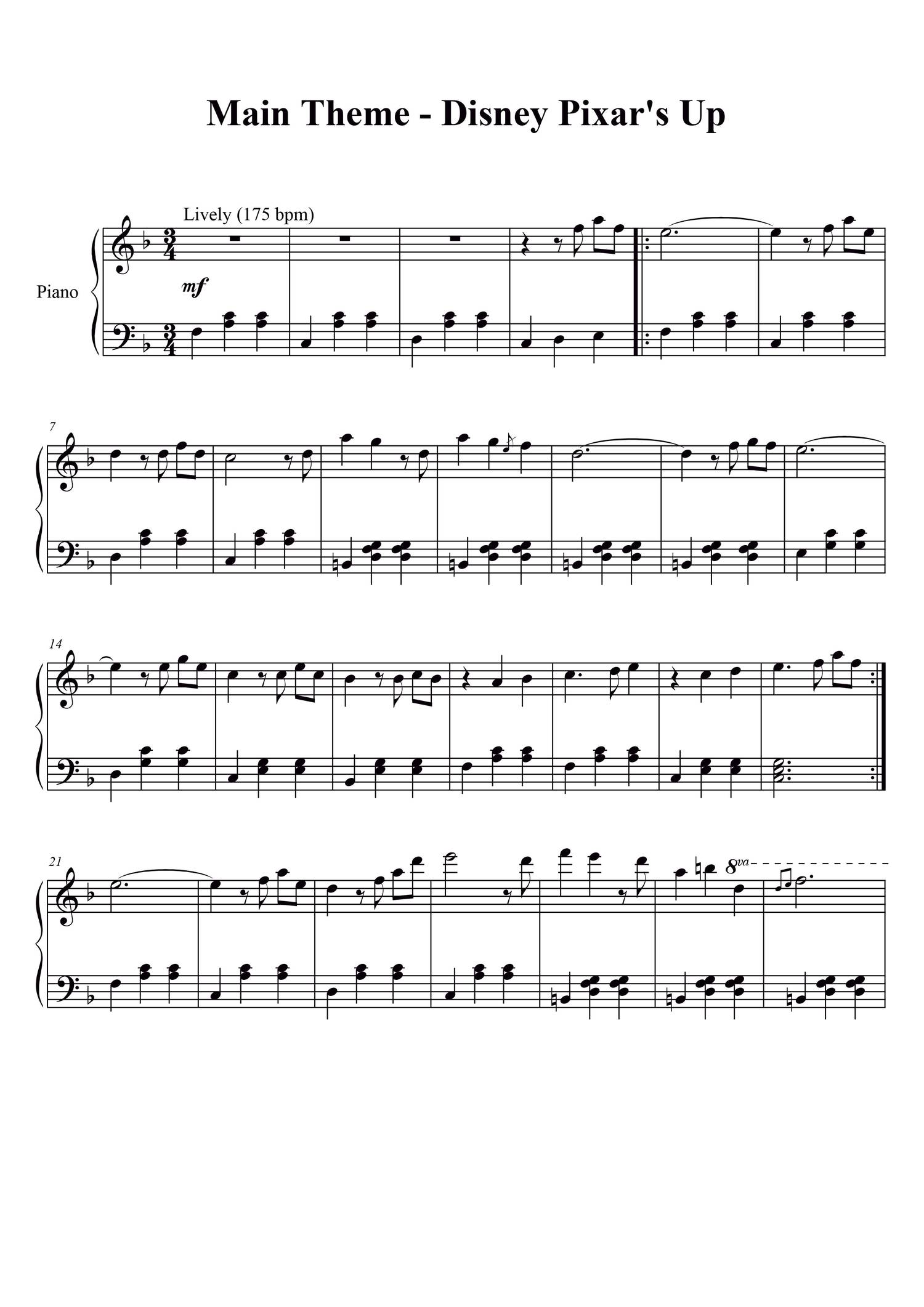 Piano Sheet Music Up Married Life