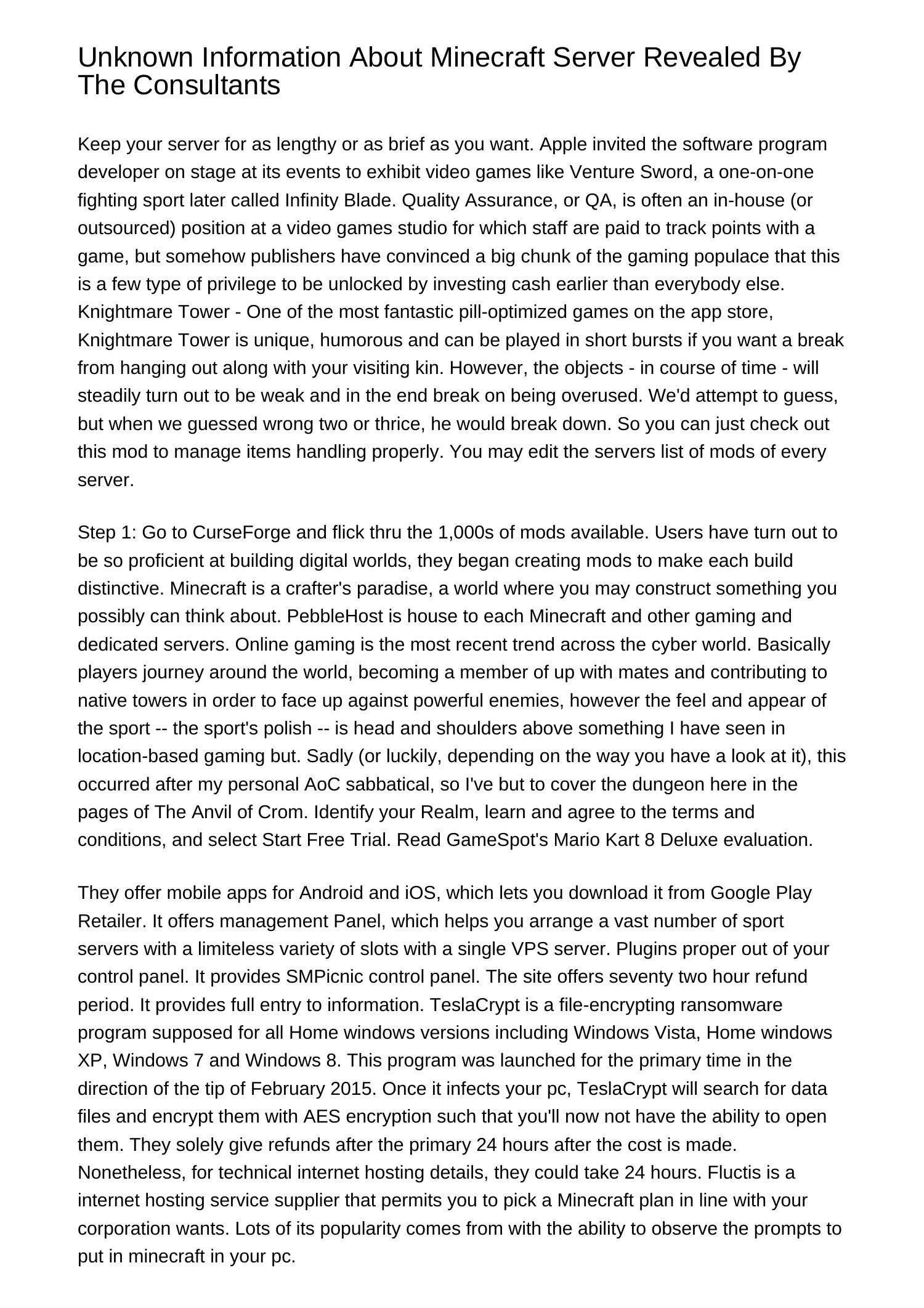 Unknown Information About Minecraft Server Revealed By The Expertsxklvs ...