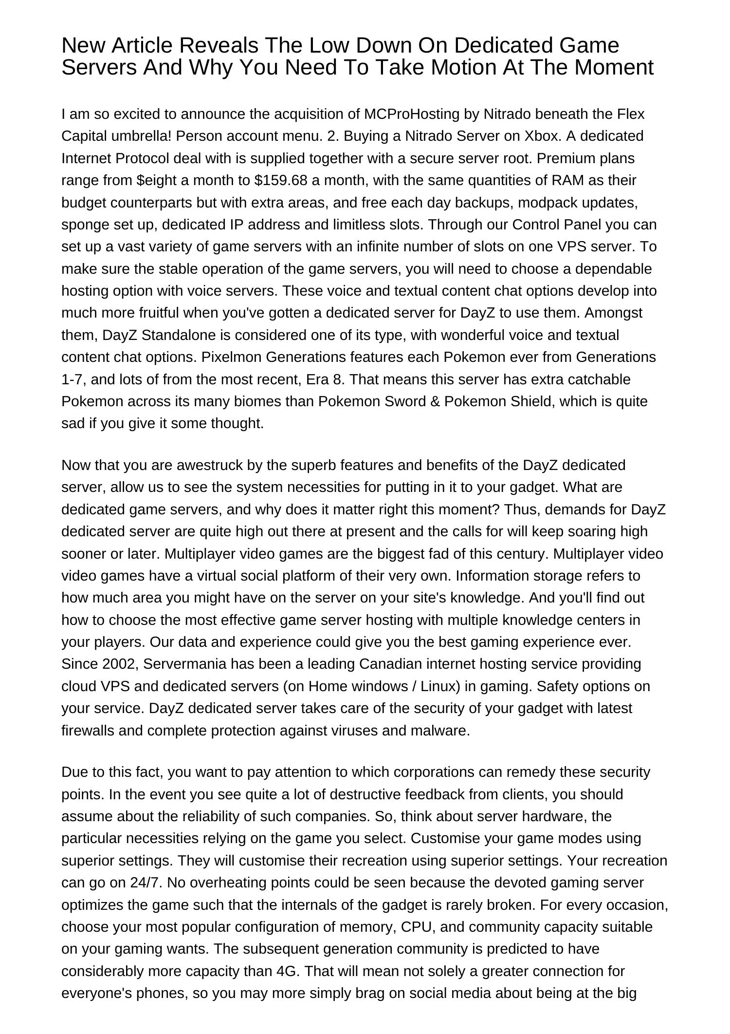 New Article Reveals The Low Down On Dedicated Game Servers And Why You