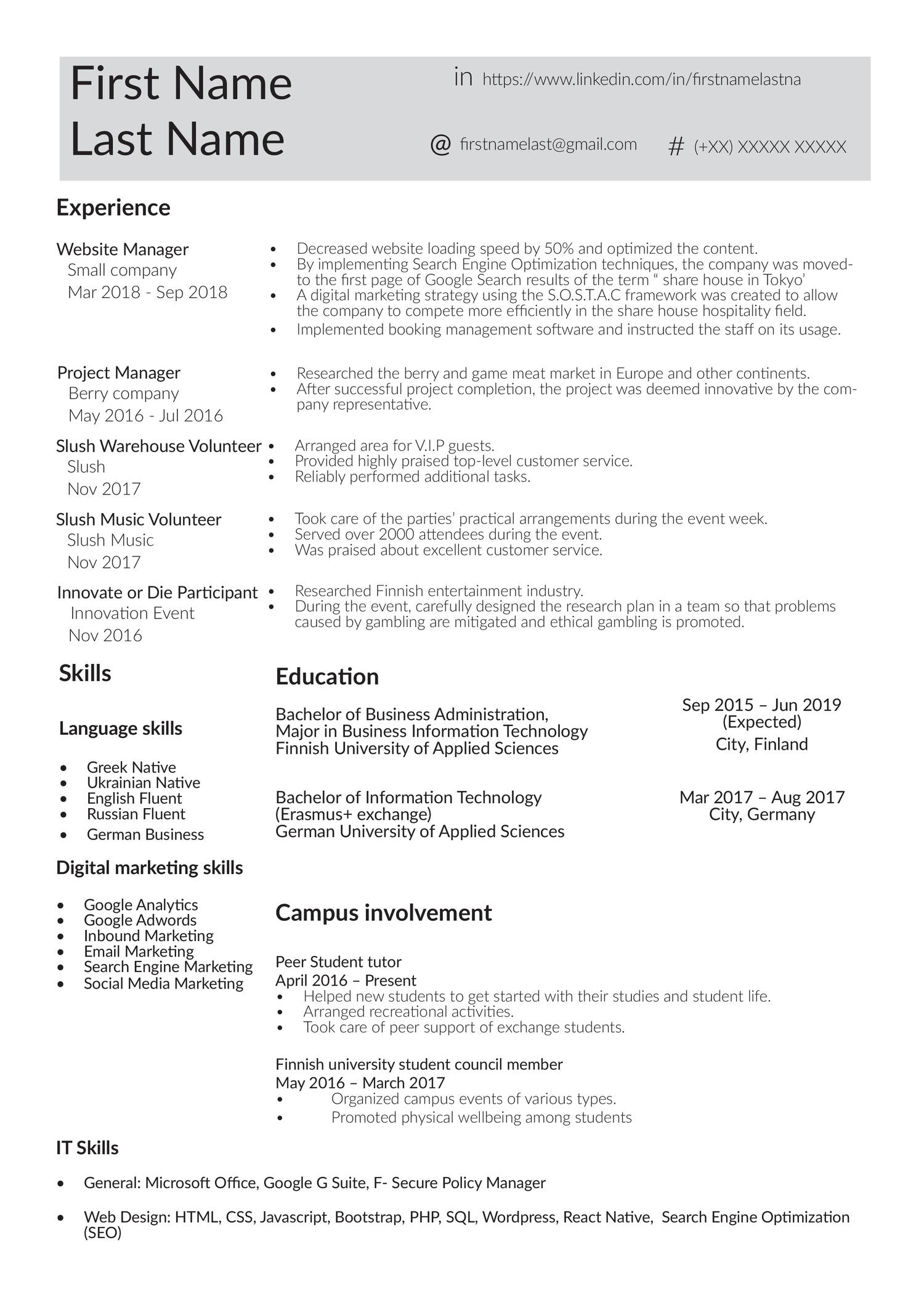 Two Page Resume For Graduate Freshers / Resume Sample for Fresh