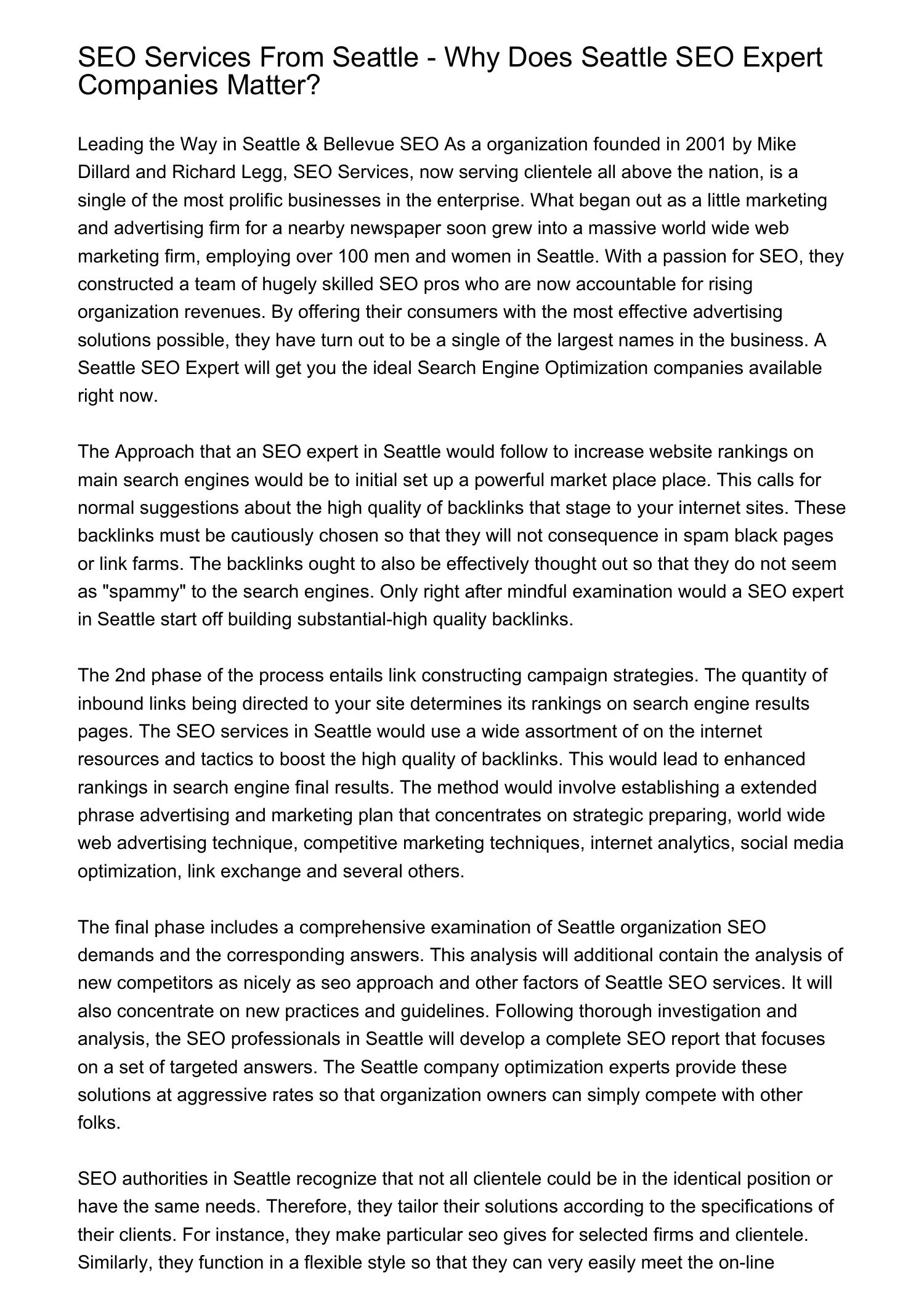 Seo Services From Seattle Why Does Seattle Seo Expert Providers