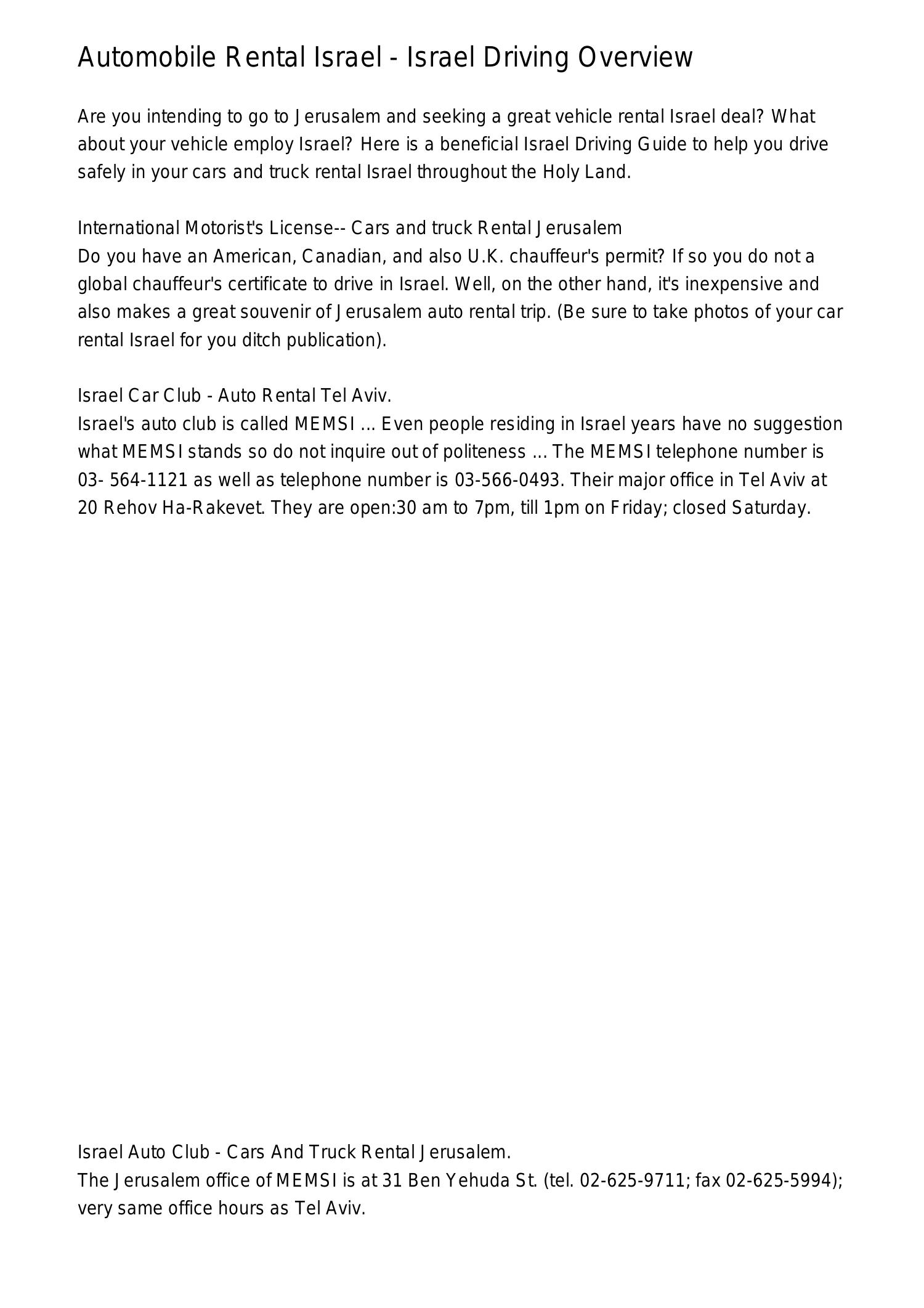 Car Rental Israel Israel Driving Overviewxkjcm.pdf.pdf DocDroid