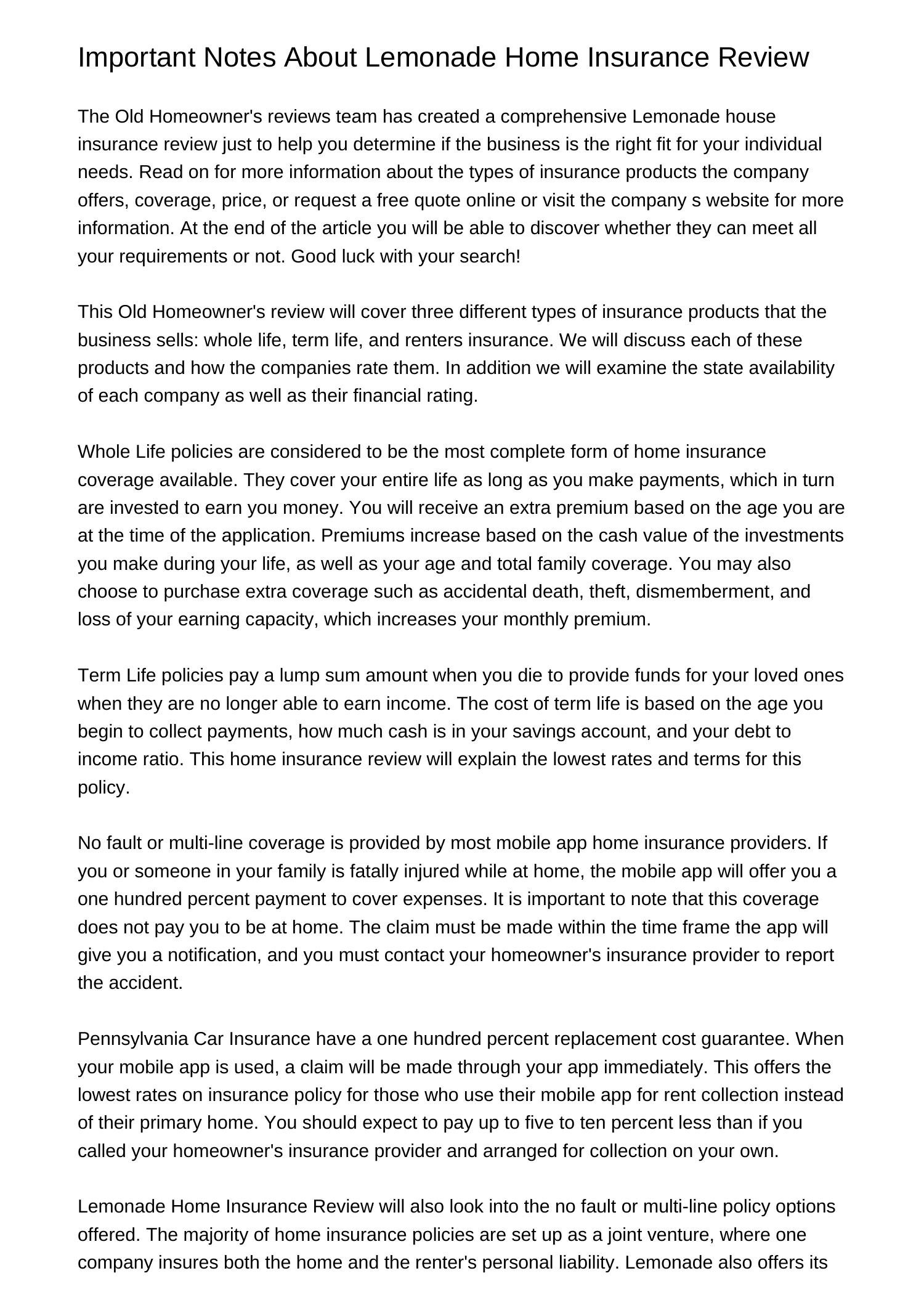 Important Notes About Lemonade Home Insurance Reviewtgaim.pdf.pdf DocDroid