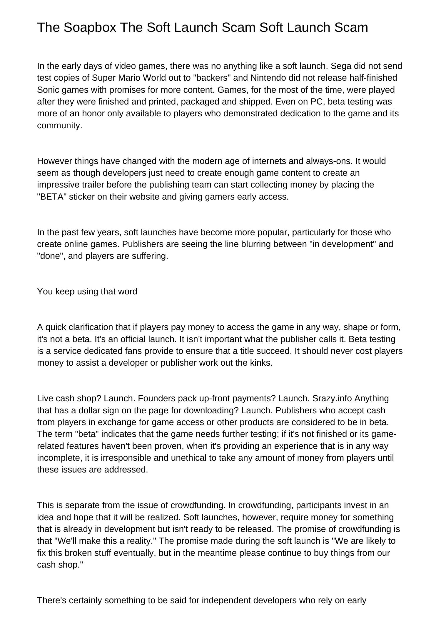 The Soapbox The Soft Launch Scam Soft Launch Scamcdcfx.pdf.pdf DocDroid