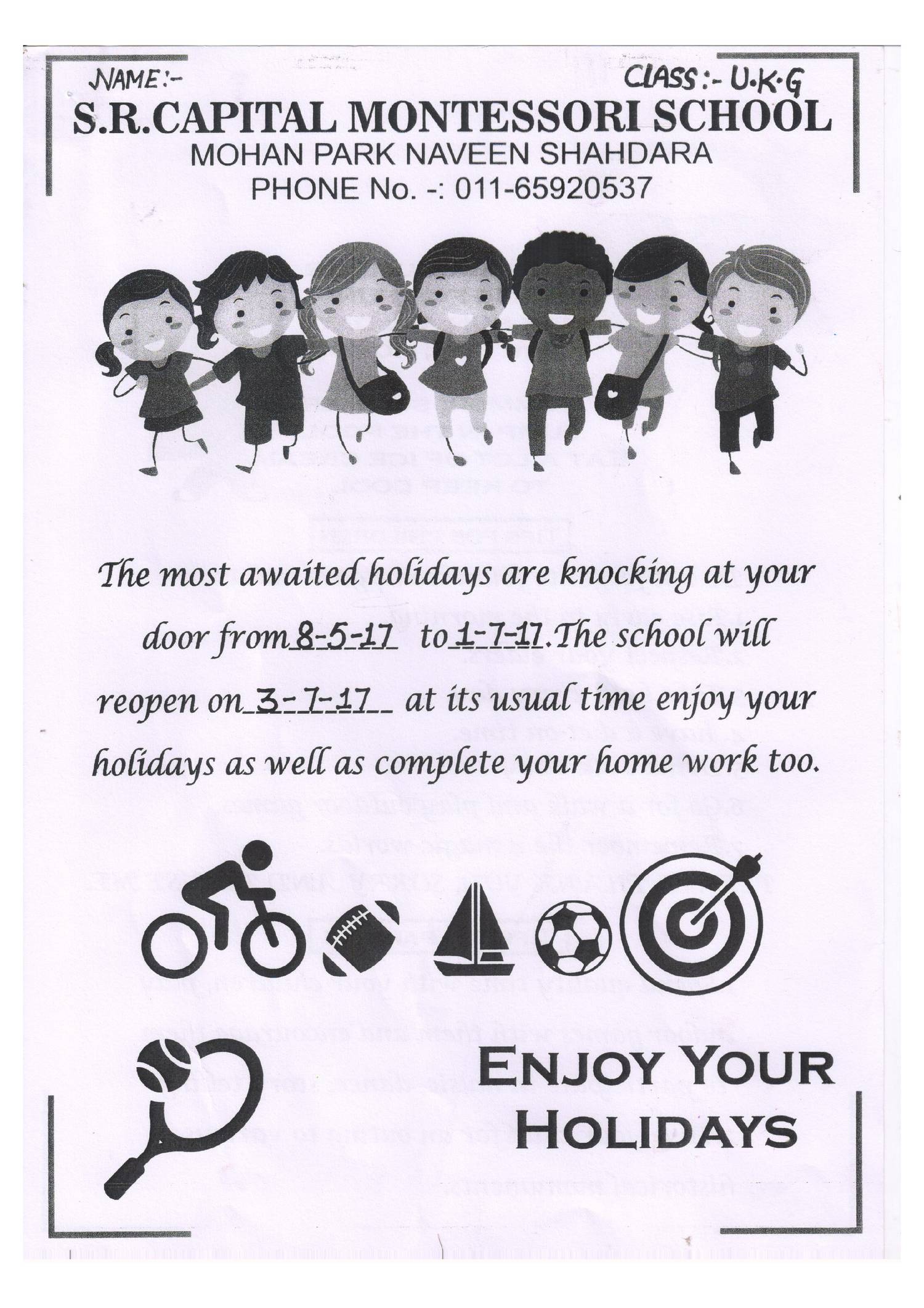 ukg holiday homework pdf
