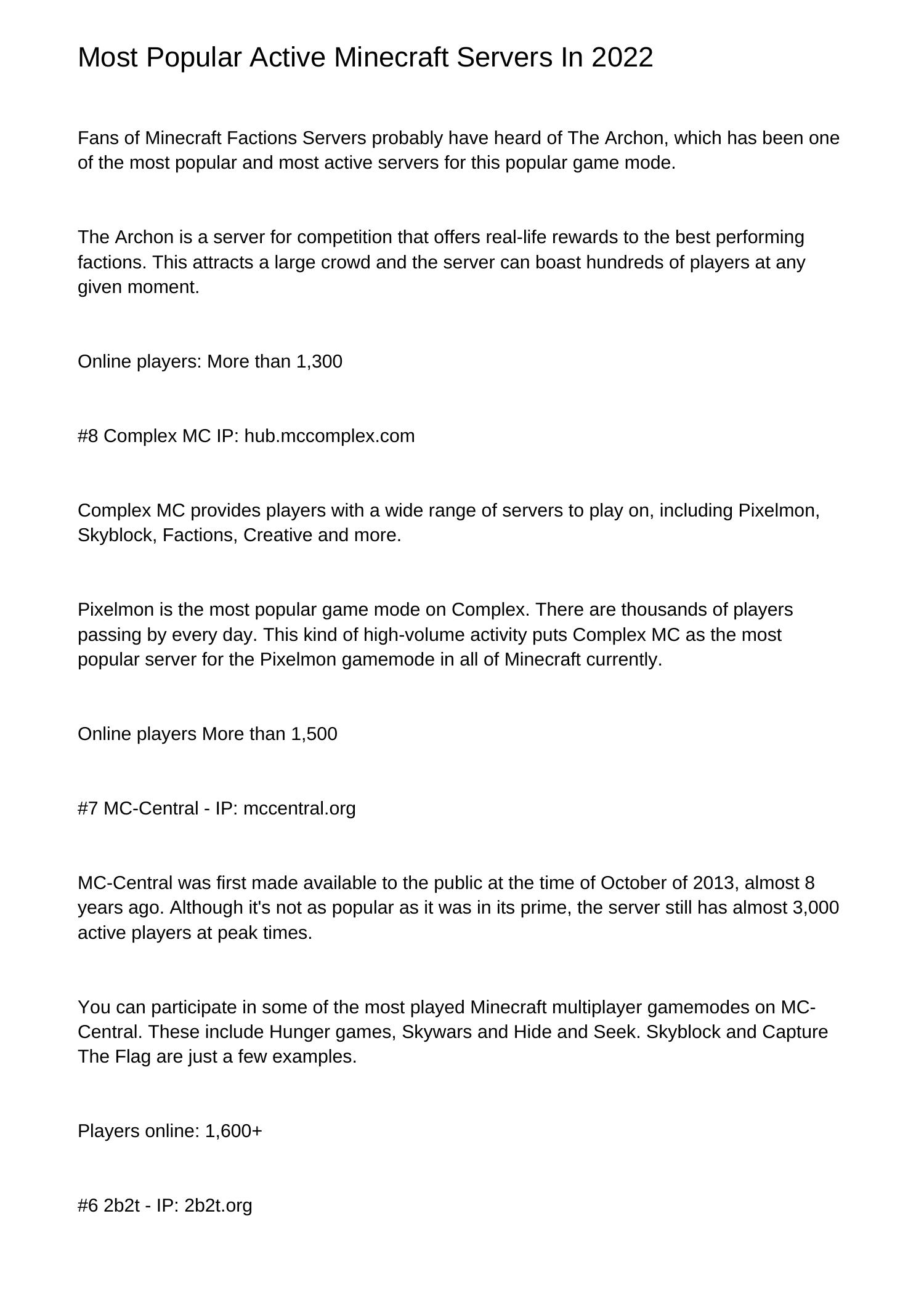 Most Popular Active Minecraft Servers In 2022lkruu.pdf.pdf | DocDroid