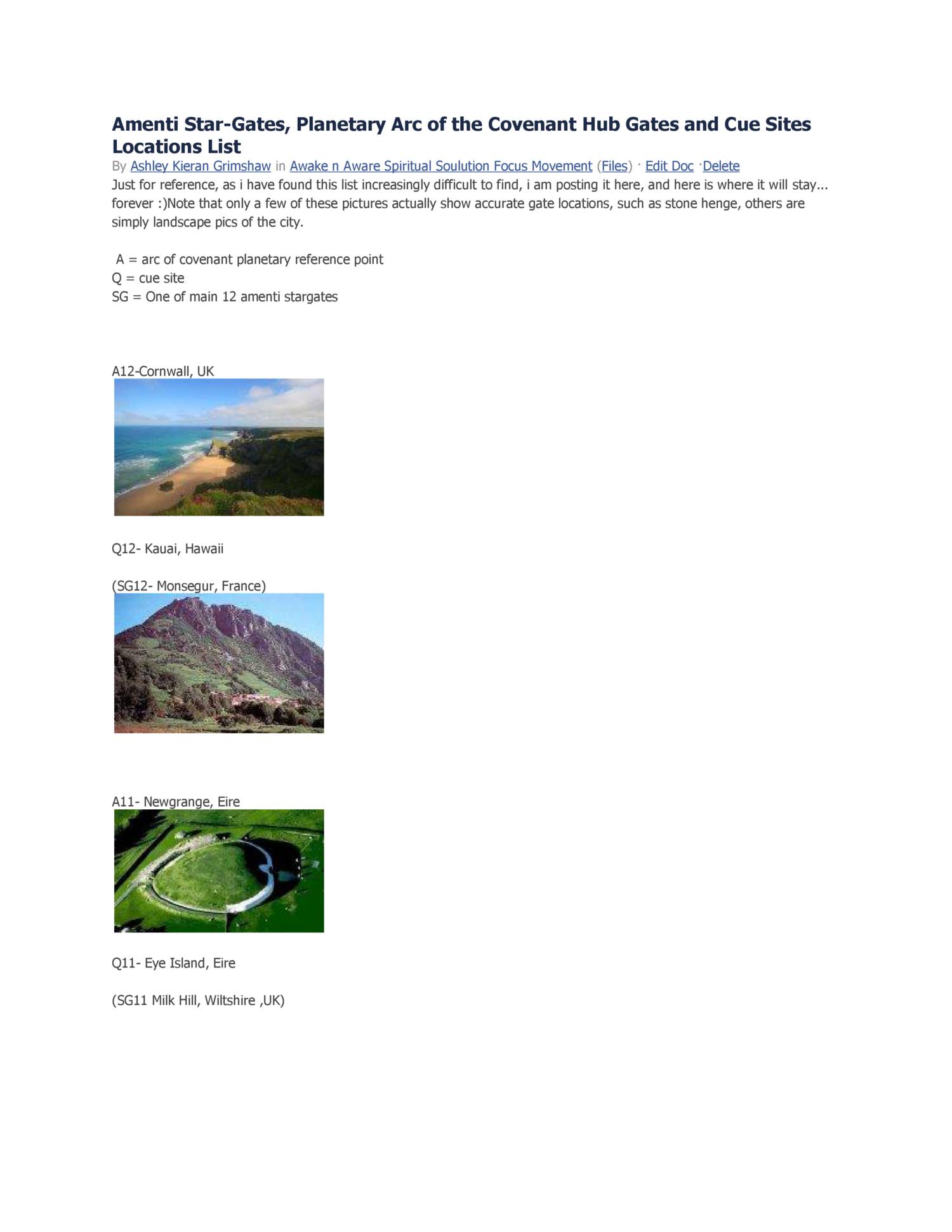 Amenti StarGates, Arc of the Covenant Hub Gates and Cue