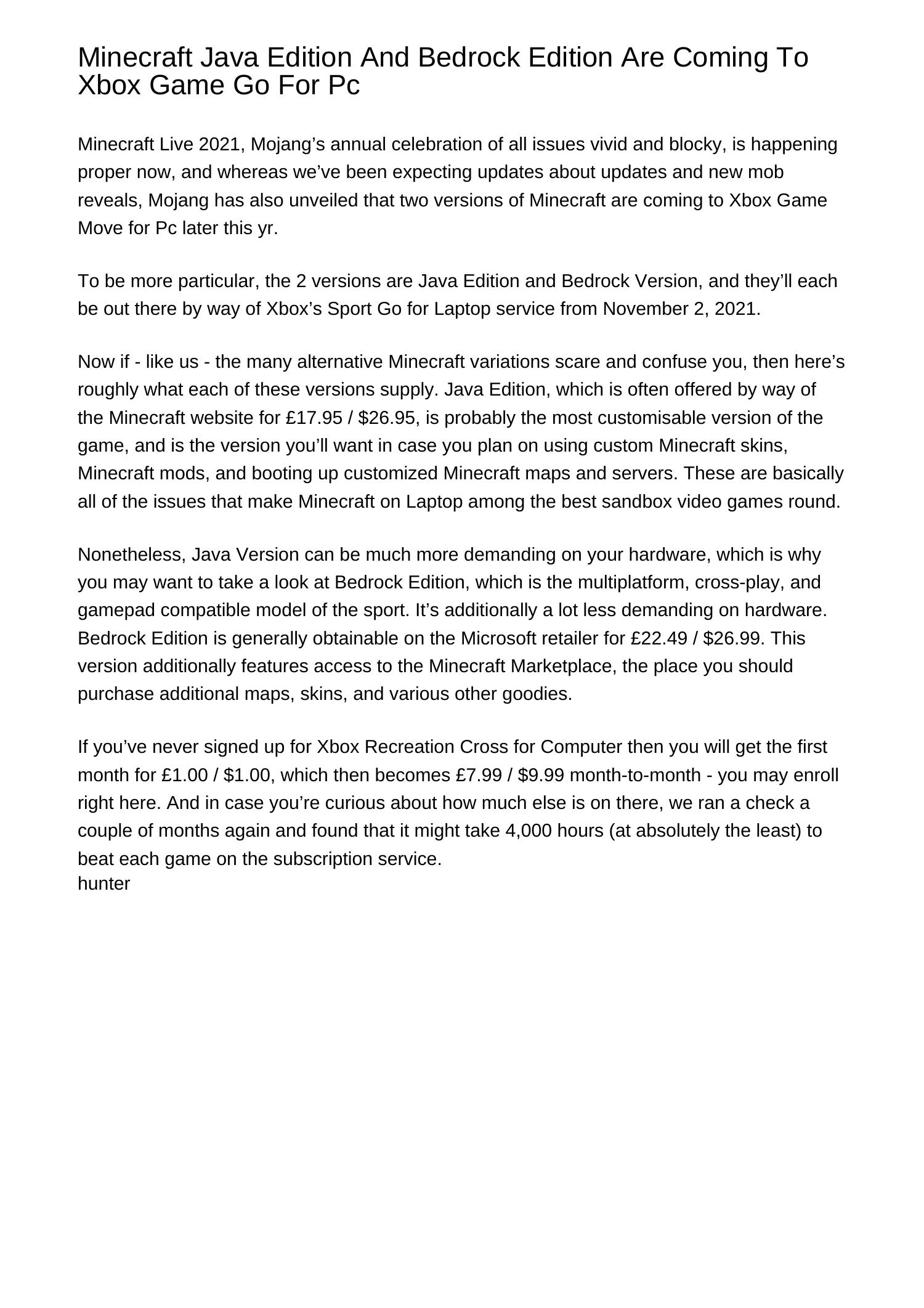 Minecraft Java Version And Bedrock Version Are Coming To Xbox Game Go