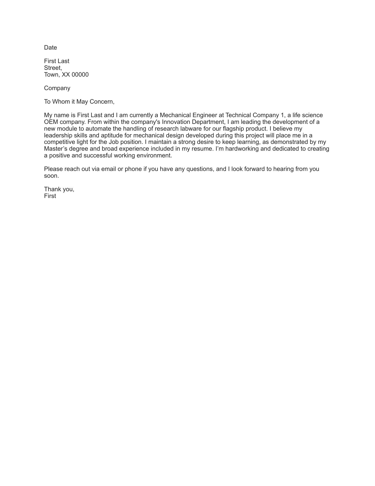 cover letter blank template