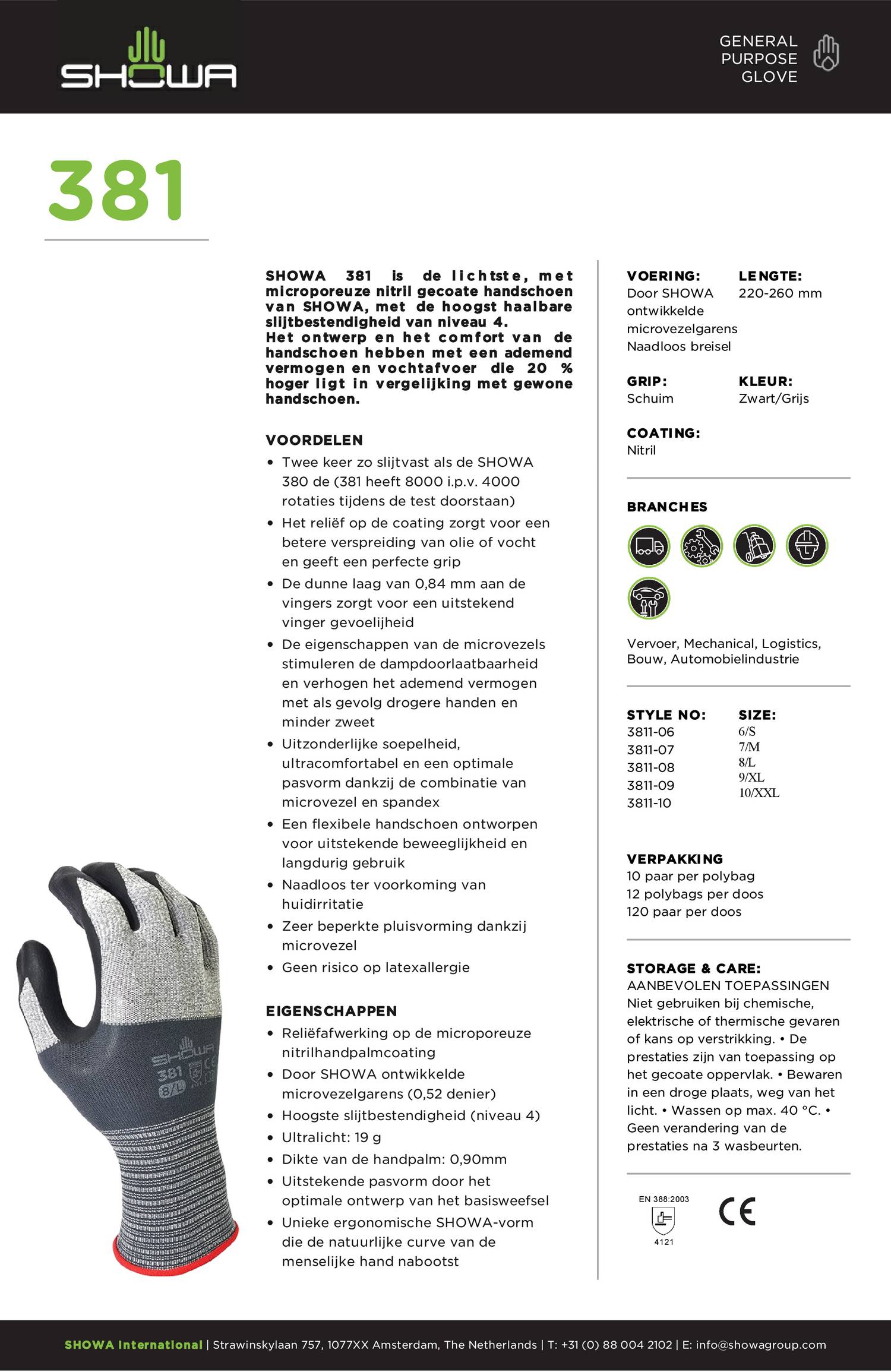 Gants SHOWA 381 Nitrile - Microperforés - Antidérapants - Taille M