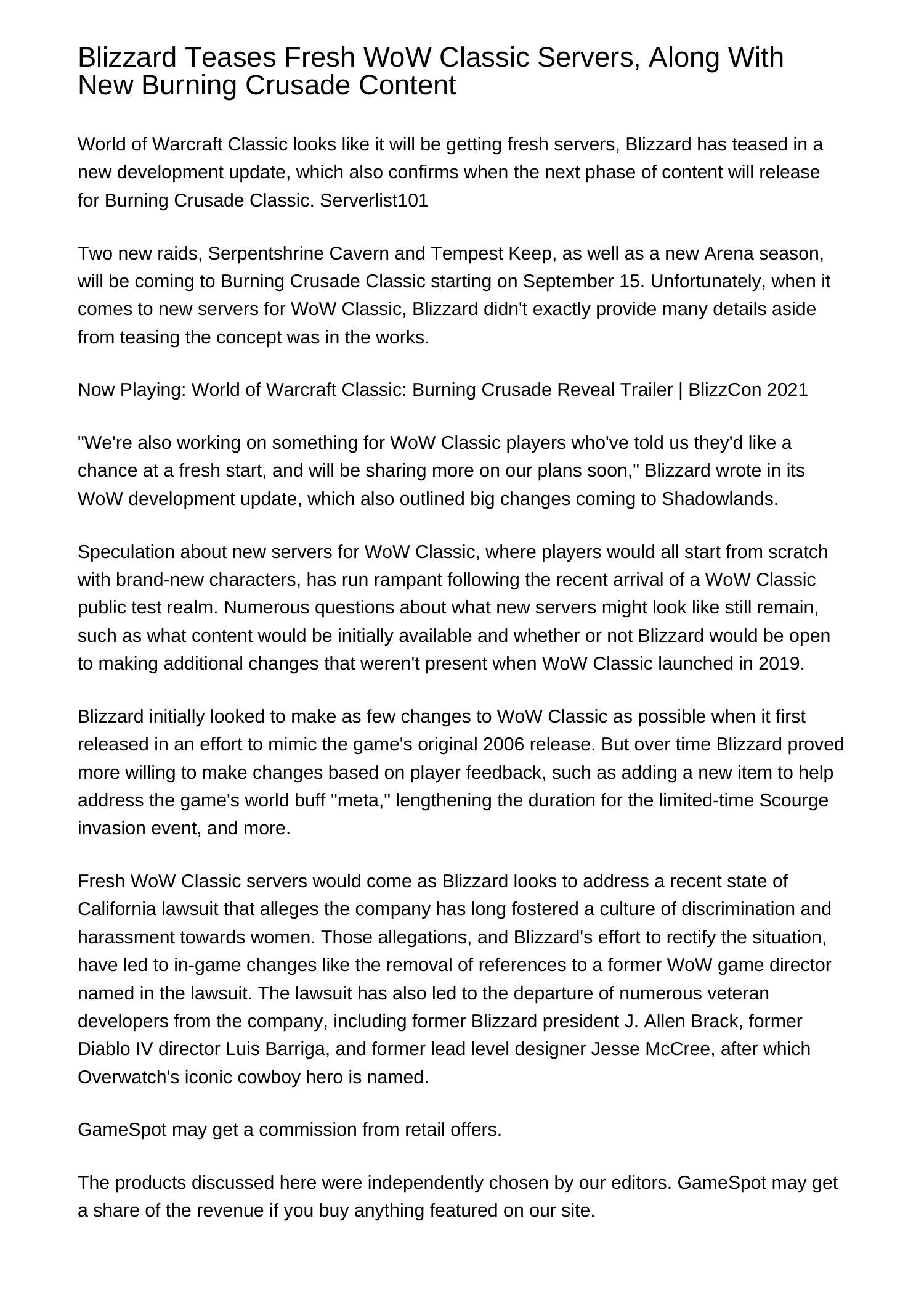 Blizzard Teases Fresh WoW Classic Servers Along With New Burning blizzard-teases-fresh-wow-classic-servers-along-with-new-burning