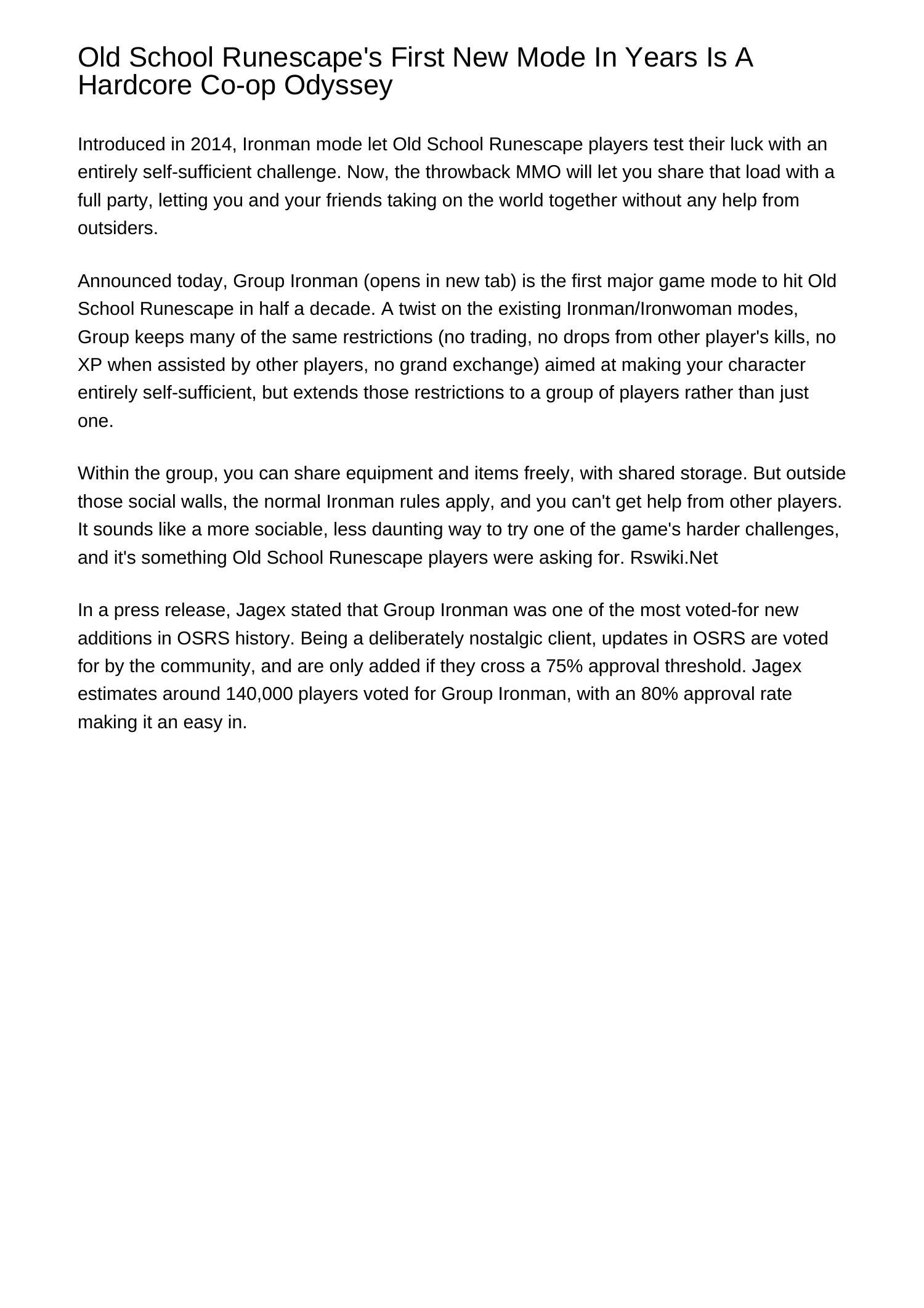 Old School Runescapes First New Mode In Years Is A Hardcore Coop