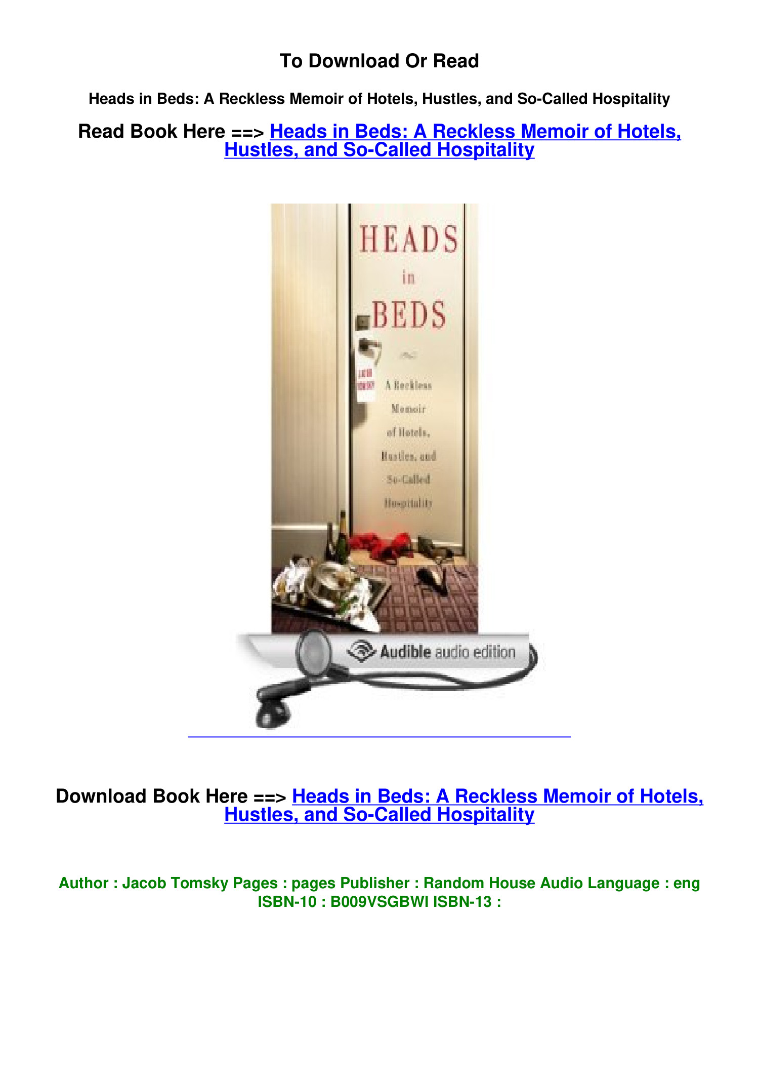 Download EPUB Heads in Beds A Reckless Memoir of Hotels Hustles and So