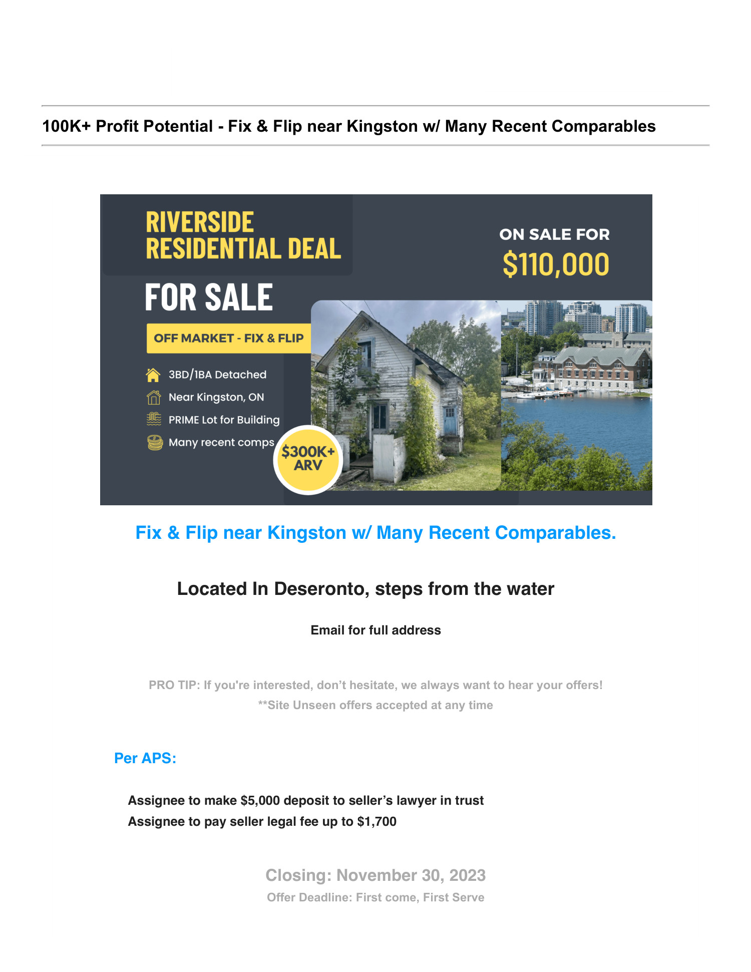 Deseronto 100K+ Profit Potential Fix & Flip near Kingston w_ Many Recent Comparables 🏠💯.pdf