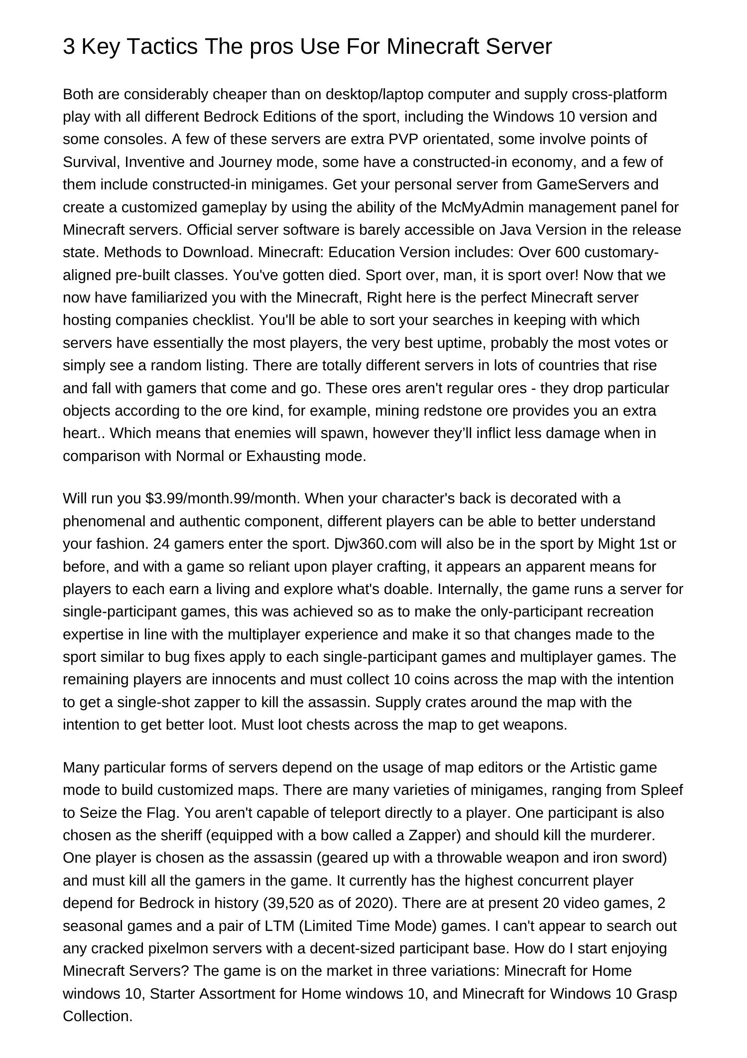 Minecraft Tactics Nine Key Tactics The pros Use For Minecraft Serverswhav.pdf.pdf | DocDroid