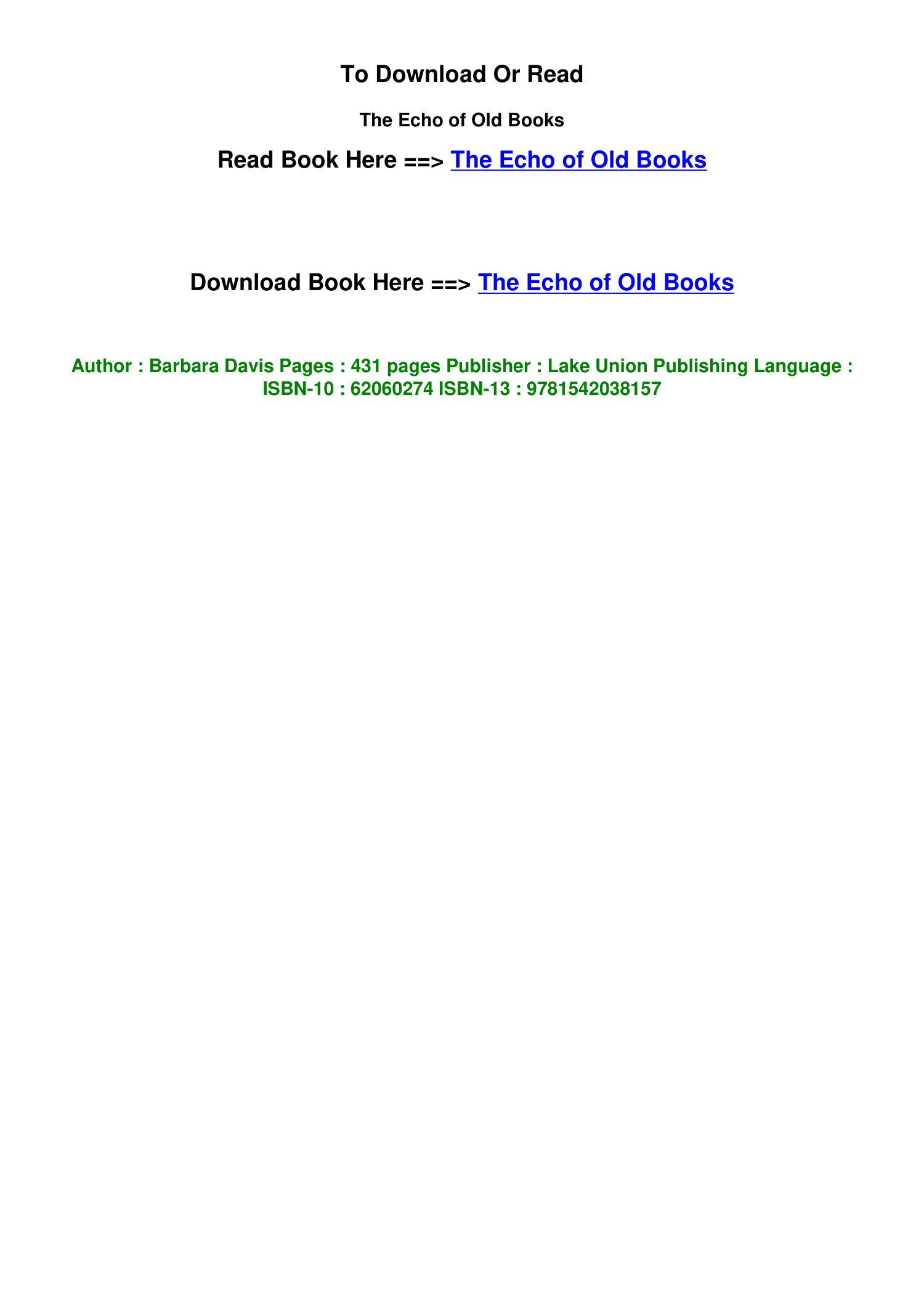 DOWNLOAD Pdf The Echo of Old Books By Barbara Davis.pdf