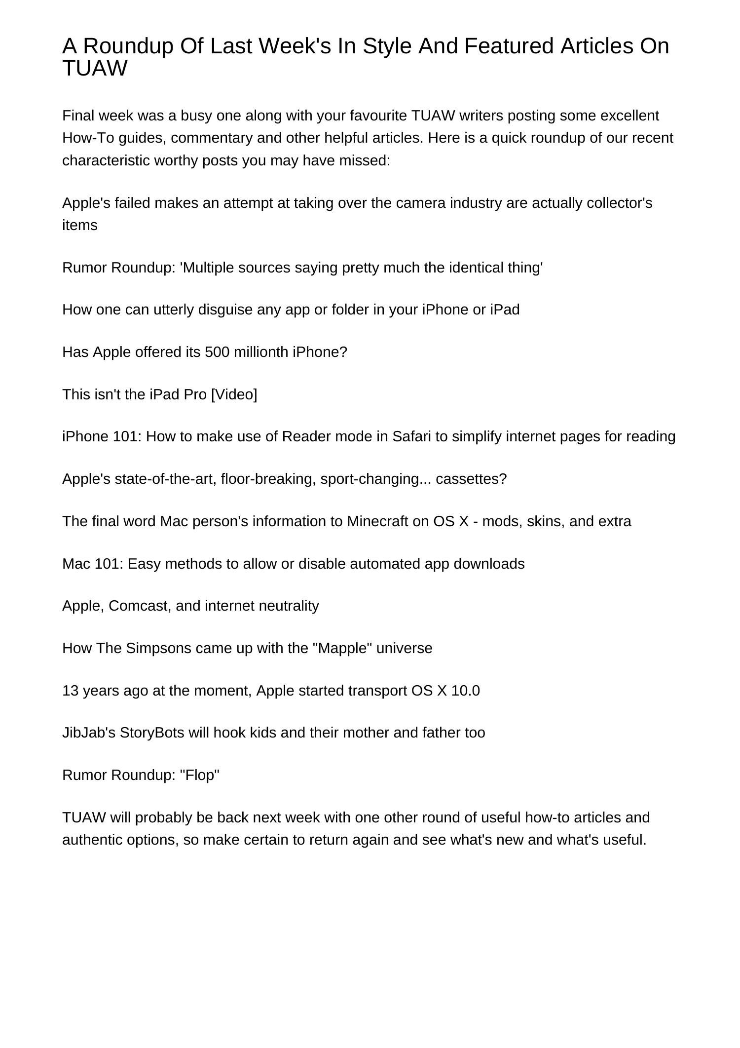 Roundup Article Example A Roundup Of Last Weeks In Style And Featured Articles On TUAWzehpi.pdf ...